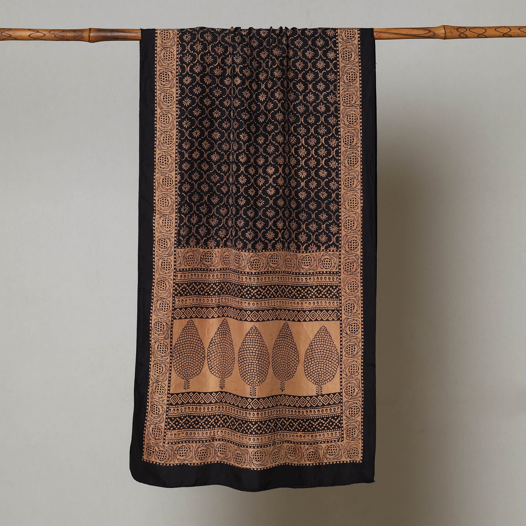 BAGH PRINTS BY MOHAMMED BILAL KHATRI Brown - Bagh Hand Block Printed Mulberry Silk Stole - view 2