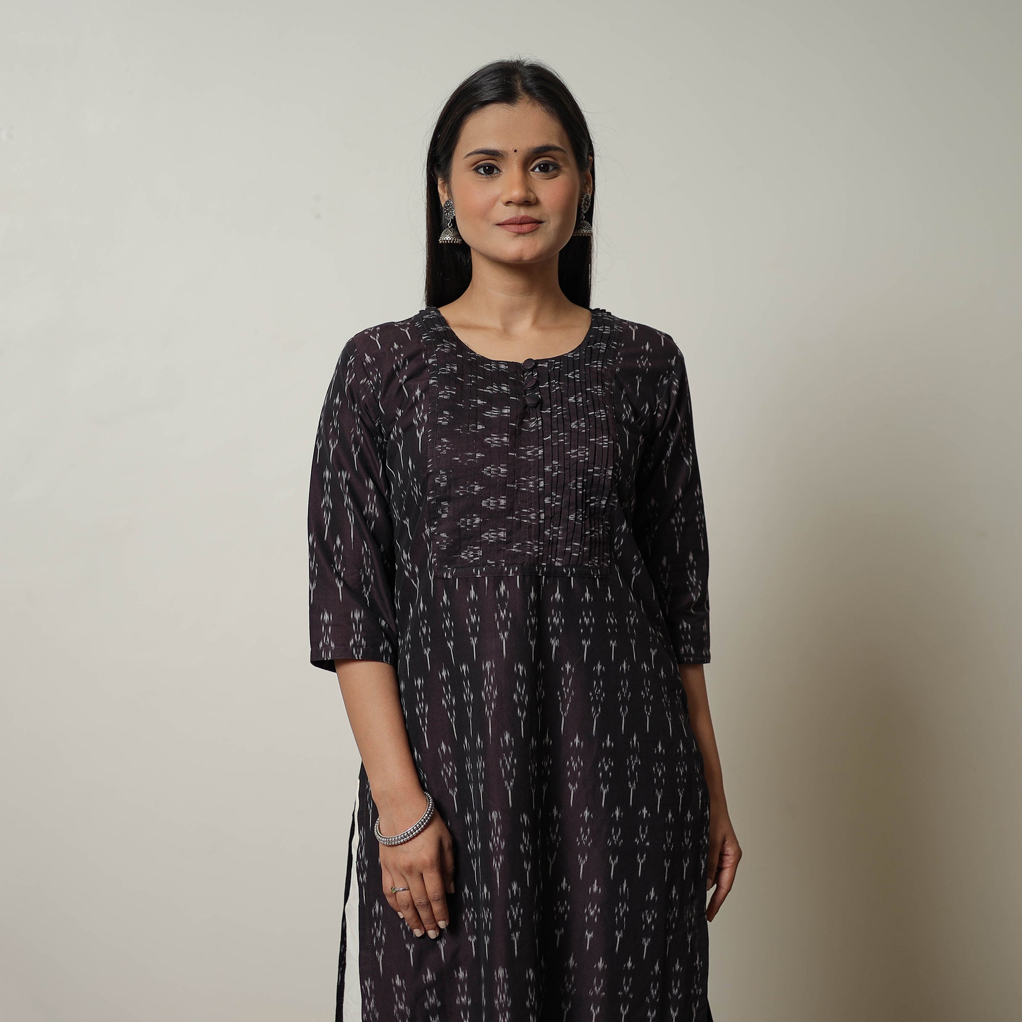 ITOKRI CASUALS Brown - Mercerised Cotton Straight Pochampally Ikat Kurta 10