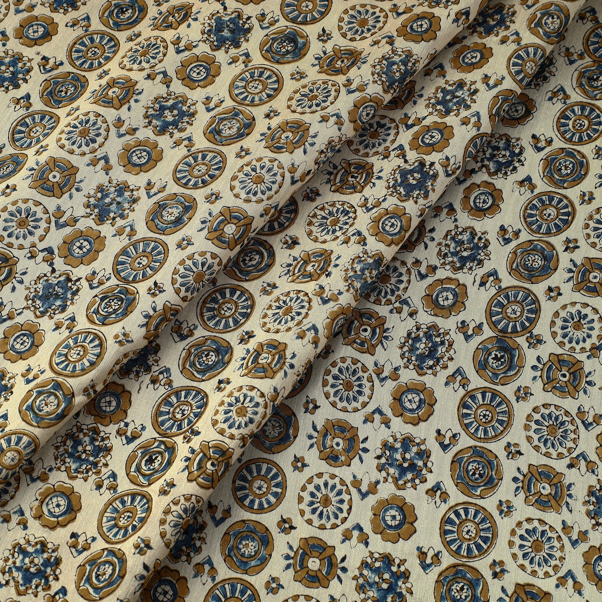 AJRAKH BY SUFIYAN ISMAIL KHATRI Beige - Ajrakh Block Printed Natural Dyed Chanderi Silk Fabric 04 - view 2