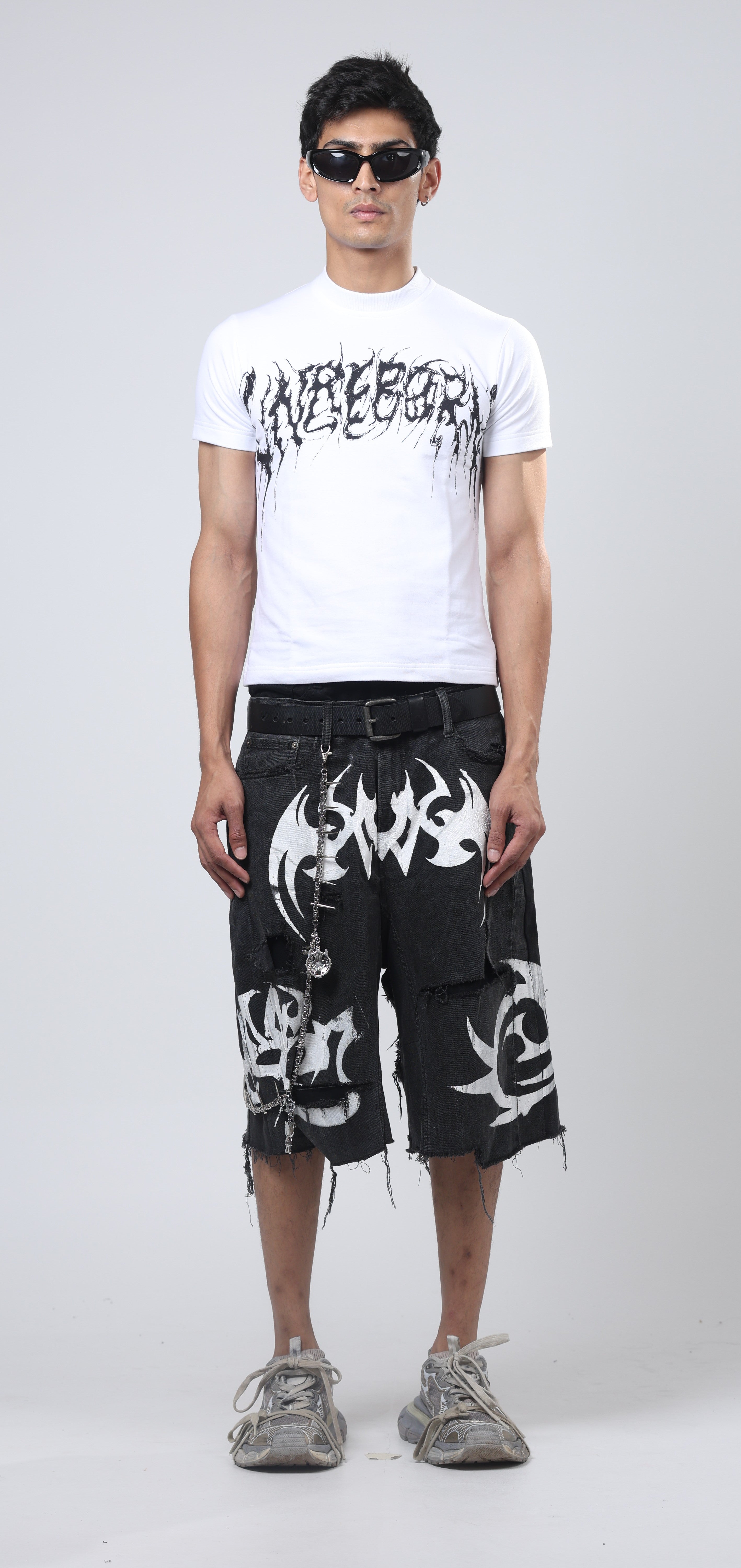 Unreborn Project Nu Metal Denim Jorts Double Belt Black - view 3
