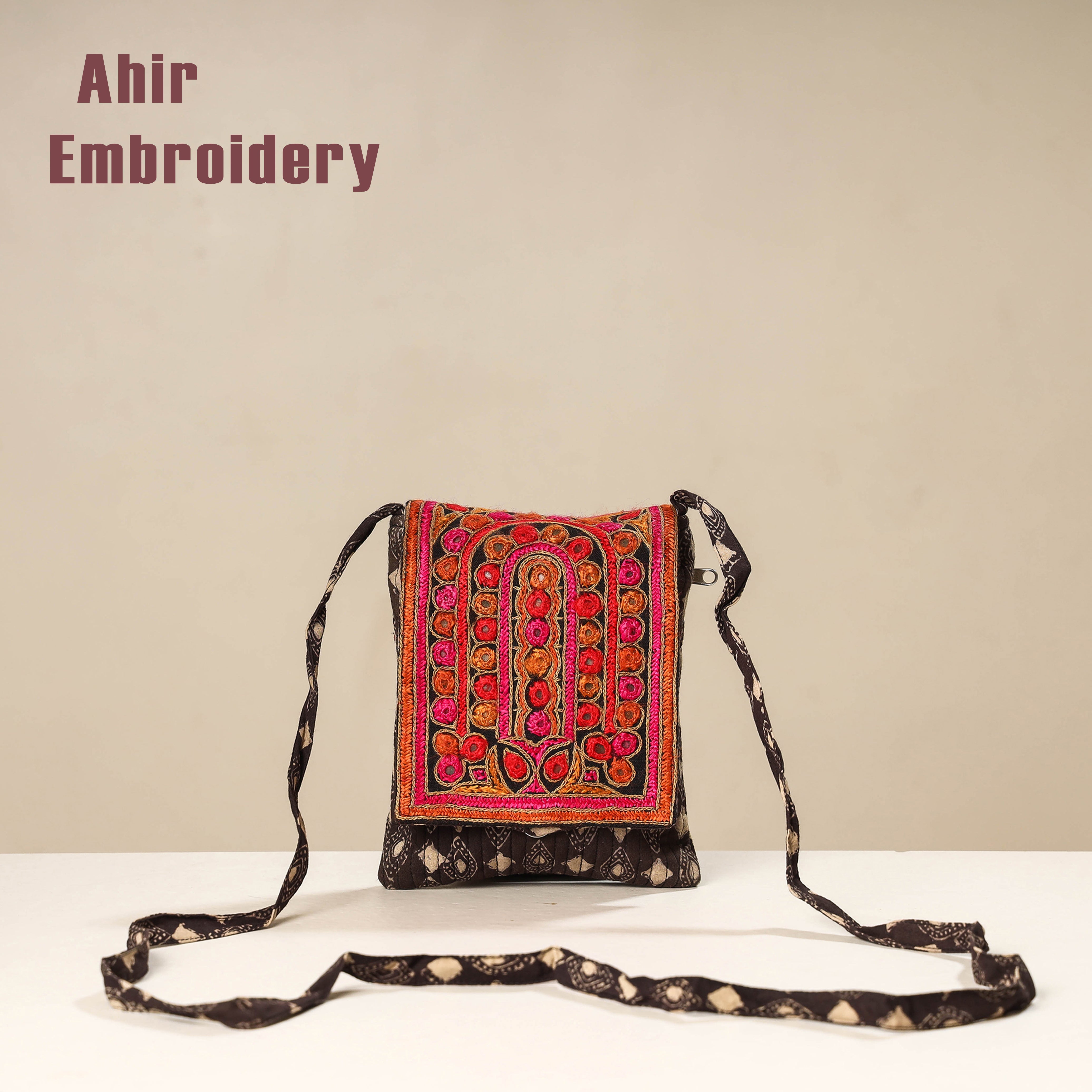 WAMA BY SMITA JAIN Brown - Kutch Ahir Embroidery Ajrakh Cotton Sling Bag