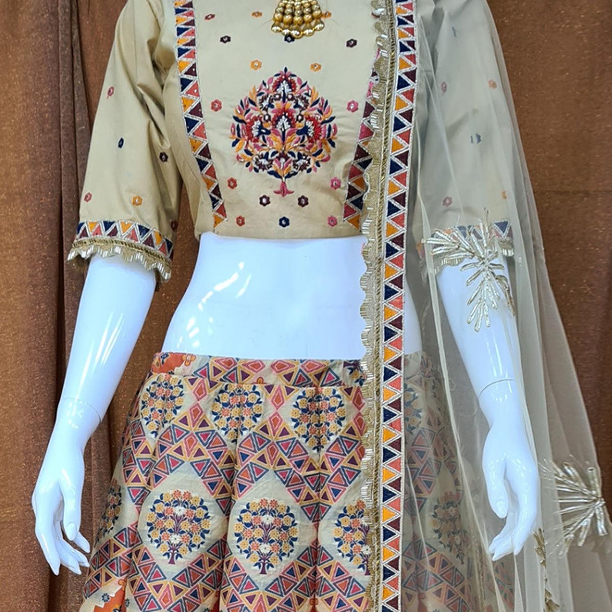 Peachmode Multicolor Festive Wear Woven Silk Lehenga Choli - view 2