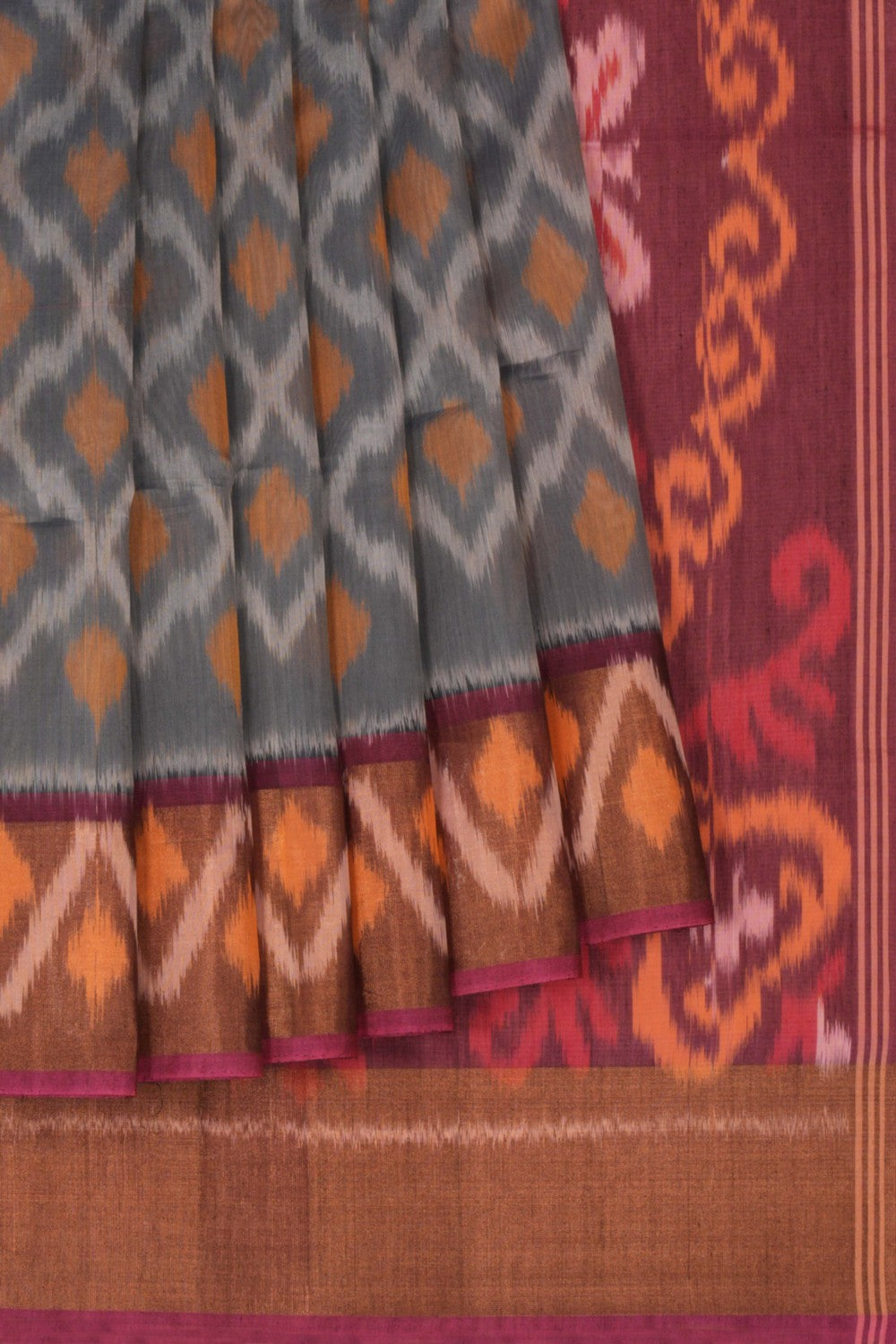 Kalanjali Ikat Cotton-Silk Grey Saree – Women's