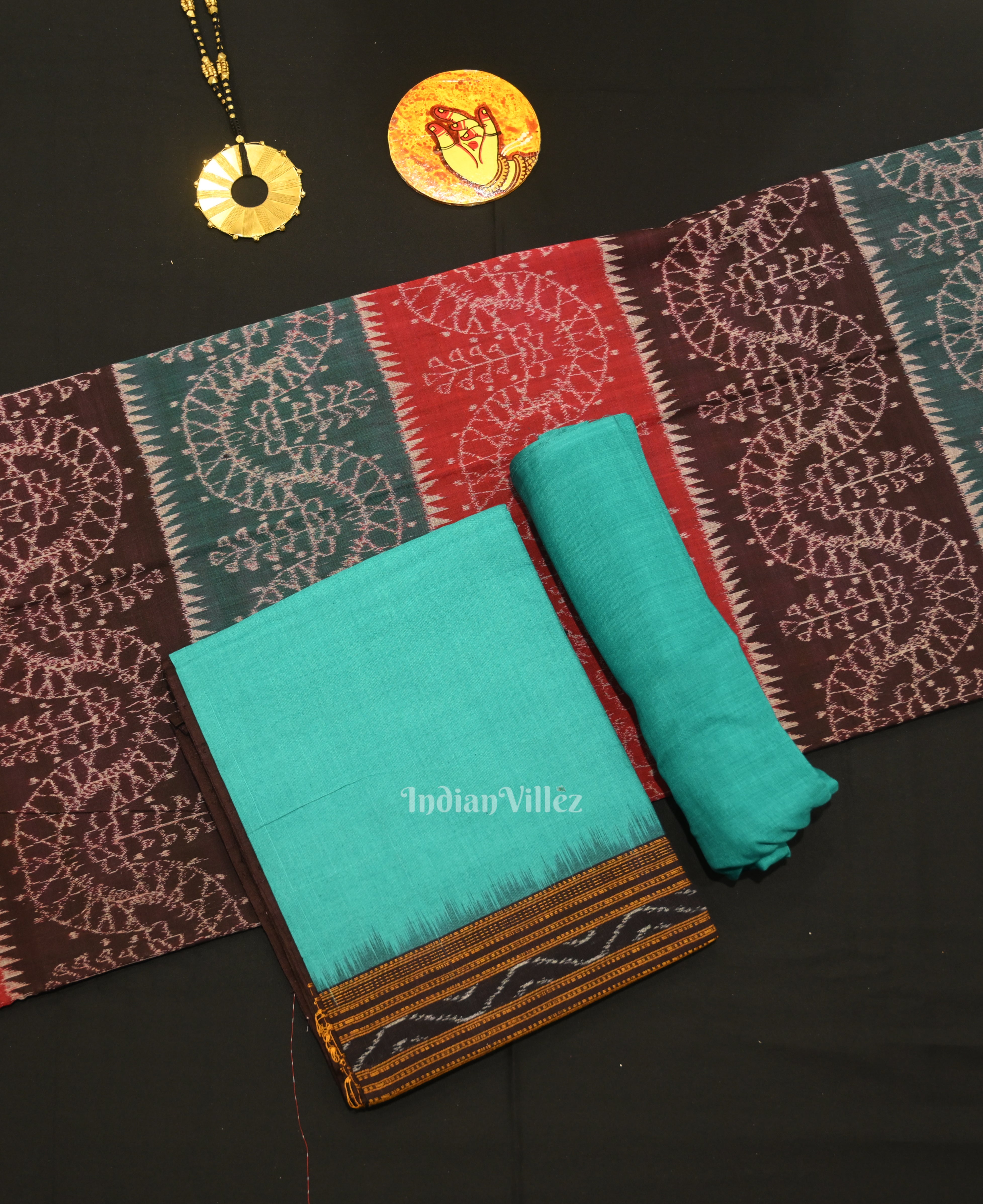 IndianVillèz Multi Color Odisha Ikat Sambalpuri Dress Set & Dupatta