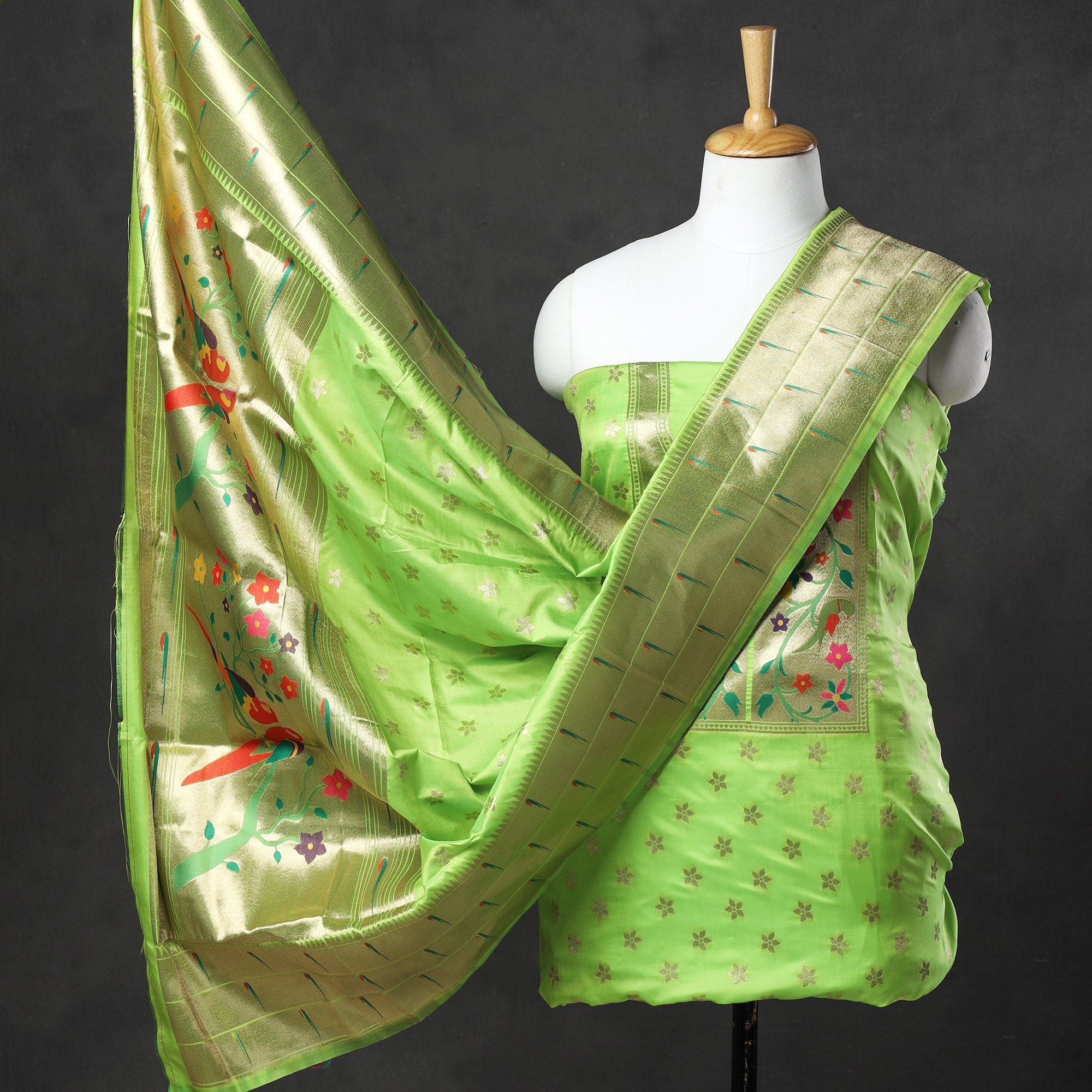 ITOKRI CRAFTS INITIATIVE 2pc Paithani Weave Silk Suit Material Set 05