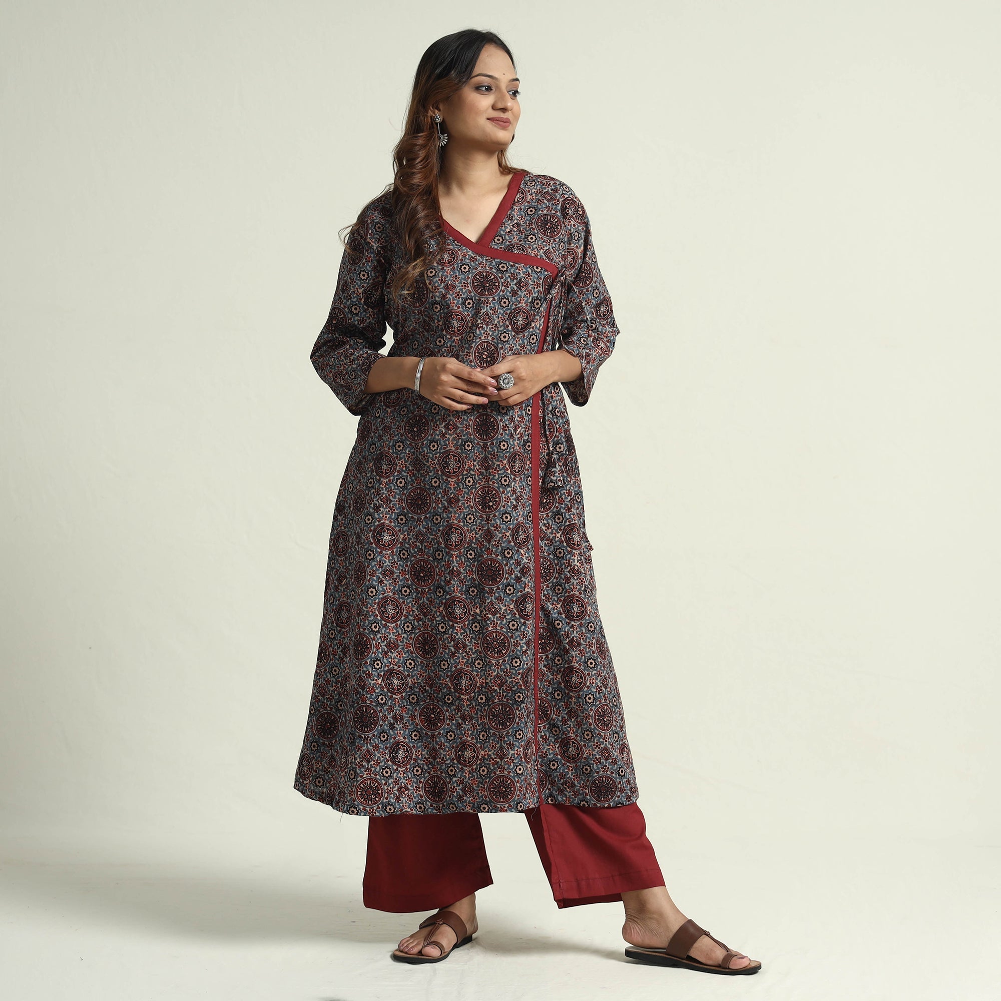 ITOKRI CASUALS Blue - Block Print Cotton Flared Ajrakh Kurta with Palazzo Set - view 2