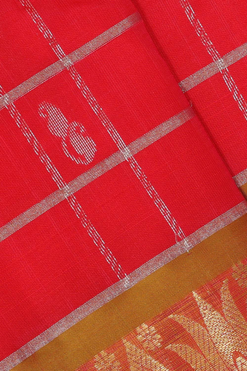 Kalanjali Kanchipattu Bright Red Brocade Saree - view 2