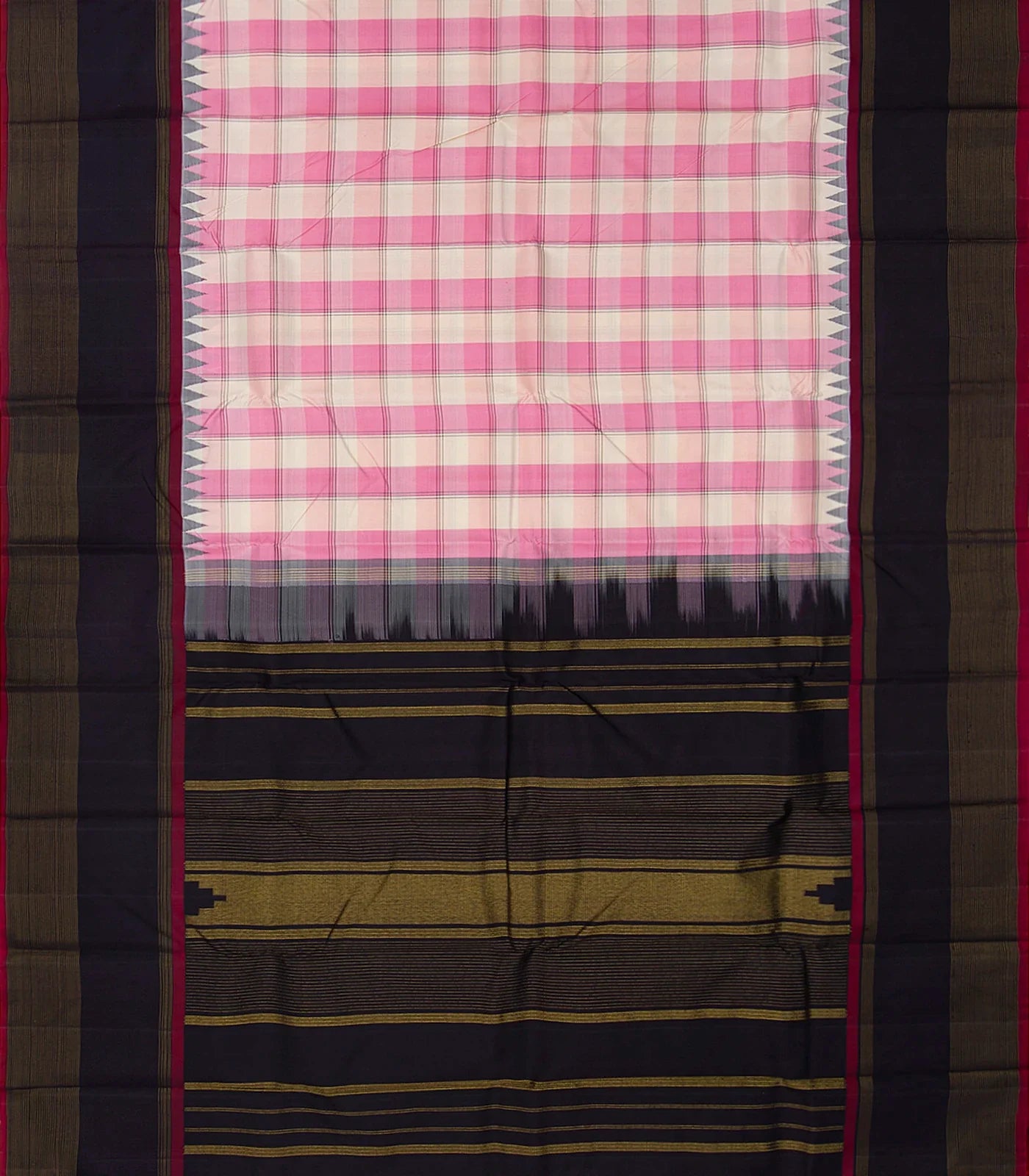 RmKV Baby Pink Handloom Kanchipuram Korvai Silk Saree With Checks-Baby Pink - view 2