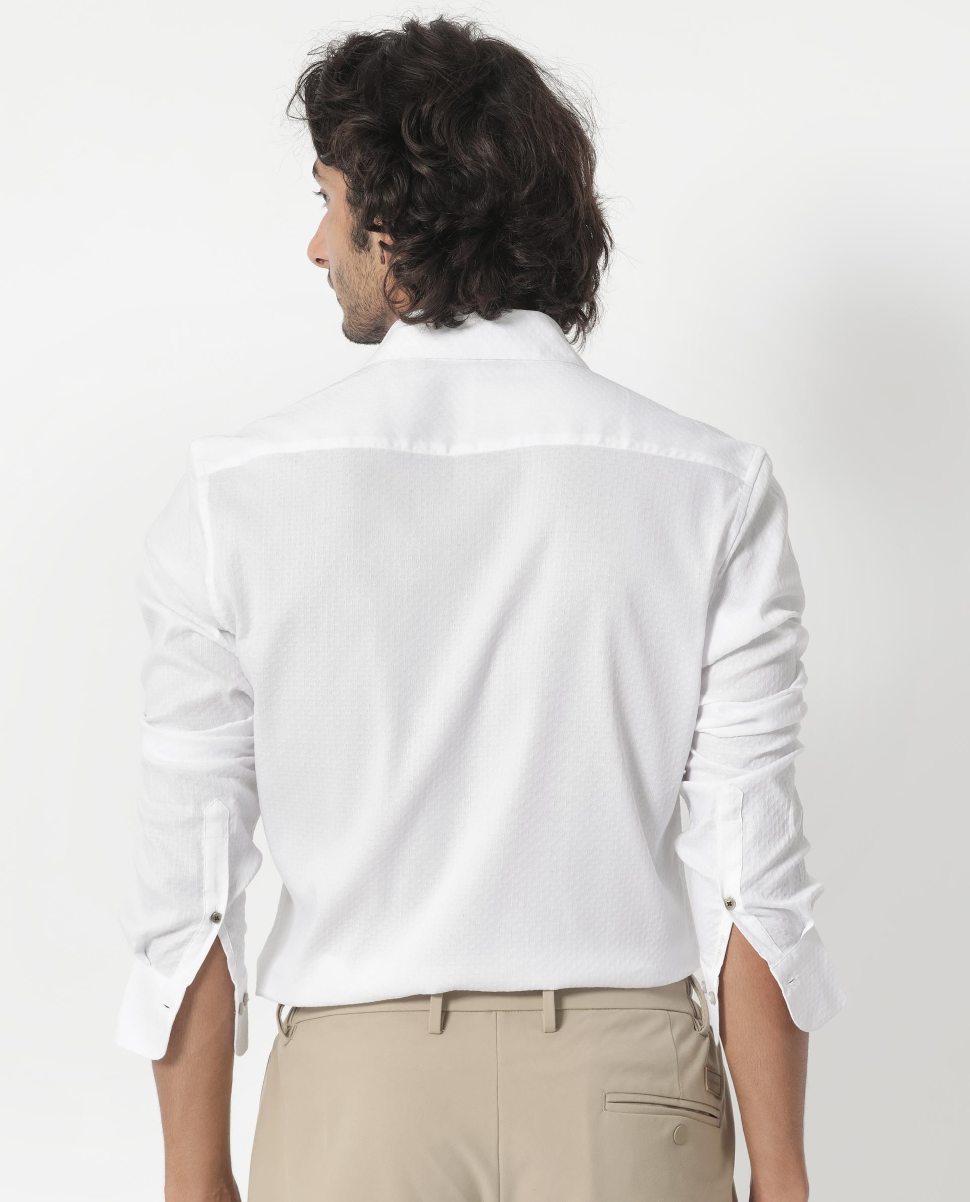 Rare Rabbit Men's Gleny White Cotton Polyester Fabric Full Sleeves Dobby Shirt - view 8
