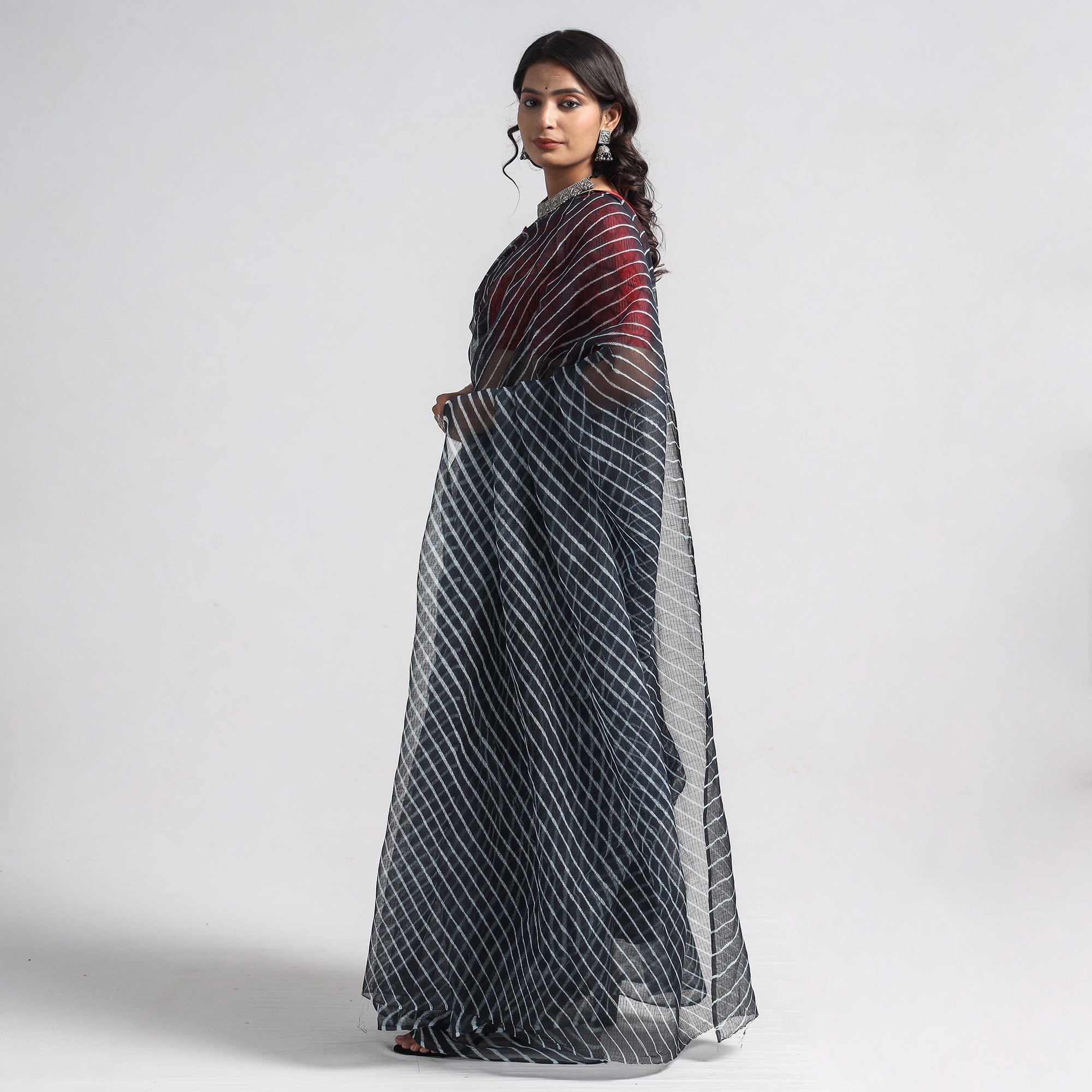 LEHARIYA BY BADSHAH MIYAN Black - Leheriya Tie-Dye Kota Doria Cotton Saree 01 - view 3