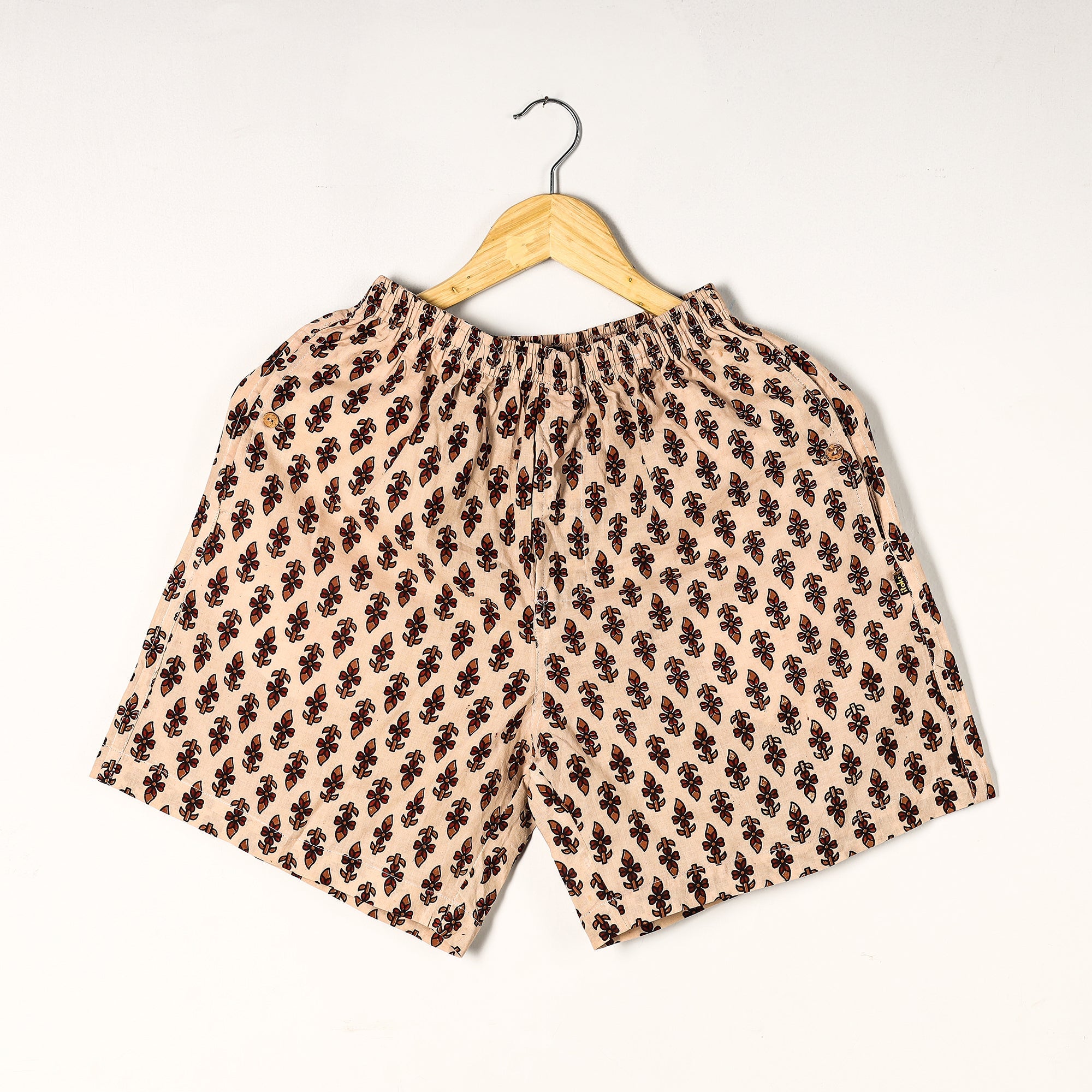 Unisex boxer shorts – ITOKRI CASUALS Beige - Ajrakh Block Printed Cotton Unisex Boxer/Shorts