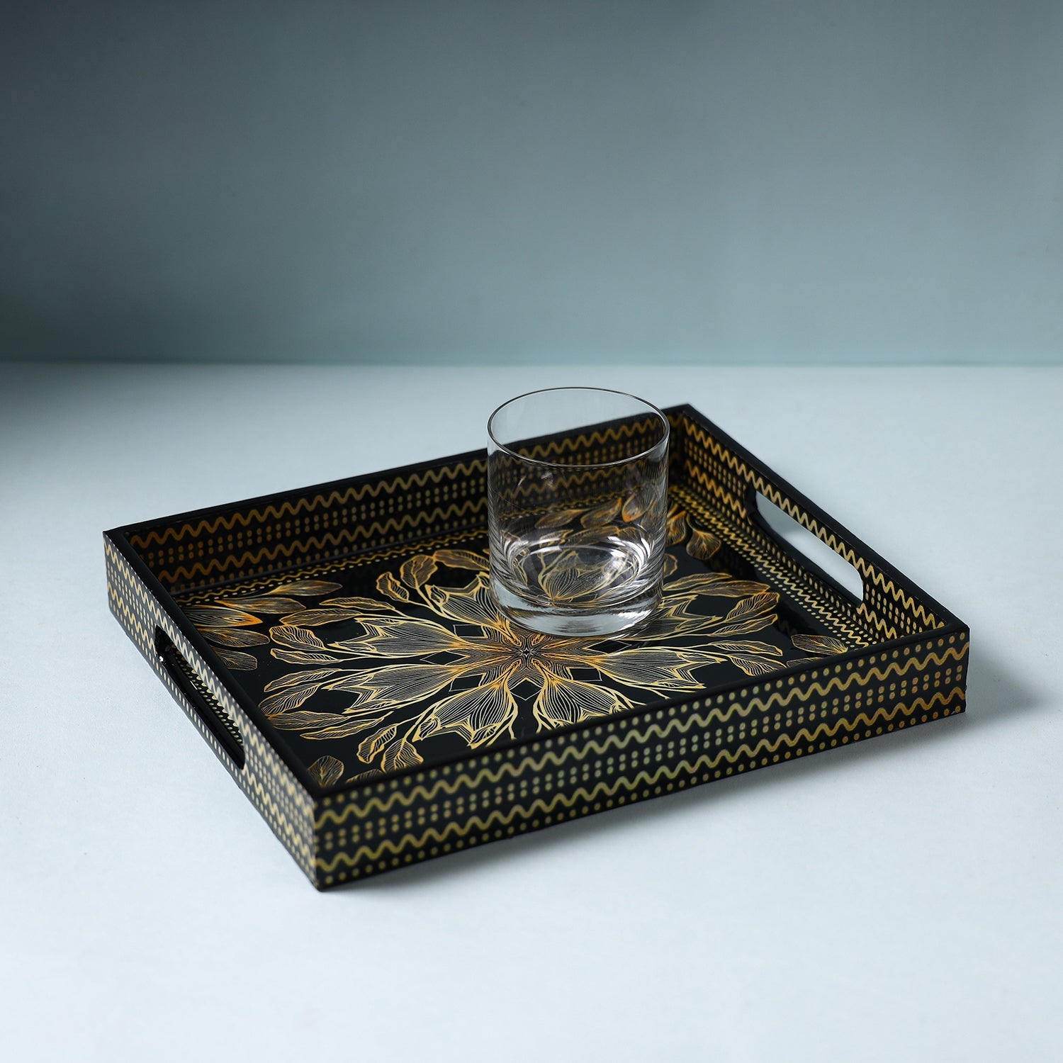 ITOKRI CRAFTS INITIATIVE Black - Handcrafted Wooden Epoxy Resin Tray (11 x 9 in)