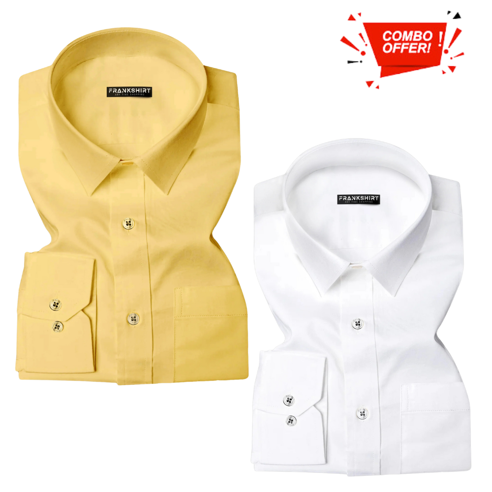 BlackTree Pack of 2 Cotton Shirt for Man (Lemon and White)