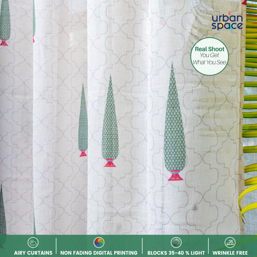 Urban Space -Home Furnishing Store Printed Sheer Linen Curtains, Light Filtering, Pack of 2 Curtains - Pinewood - view 4