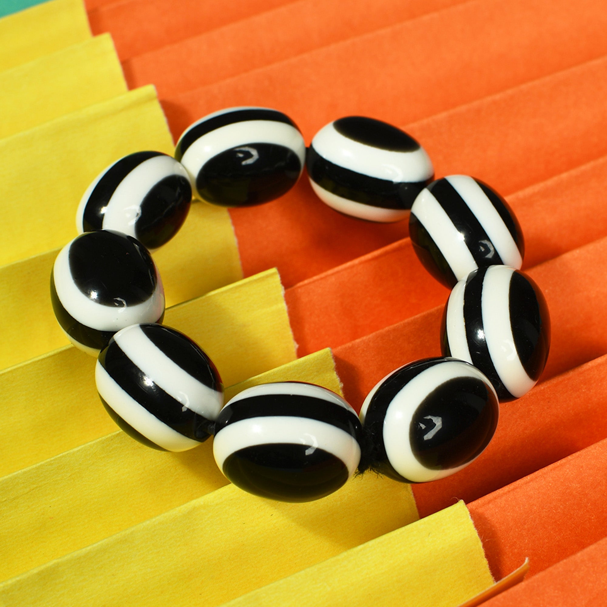 Black & White Stone Stretchable Bracelet by Bamboo Tree Jewels - view 3