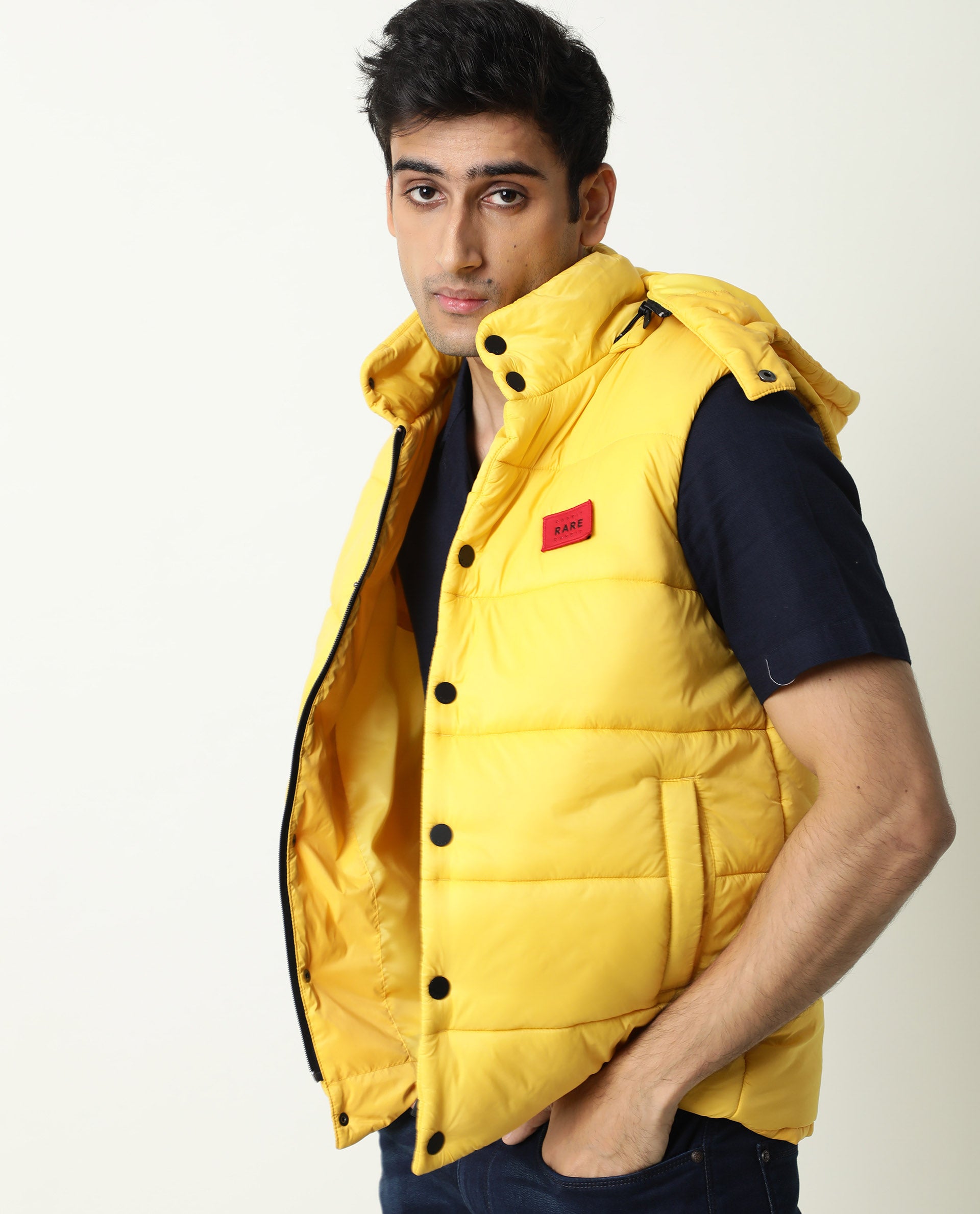 Rare Rabbit Men's Depot Yellow Plain Sleeveless Detachable Hood Puffer Jacket - view 5