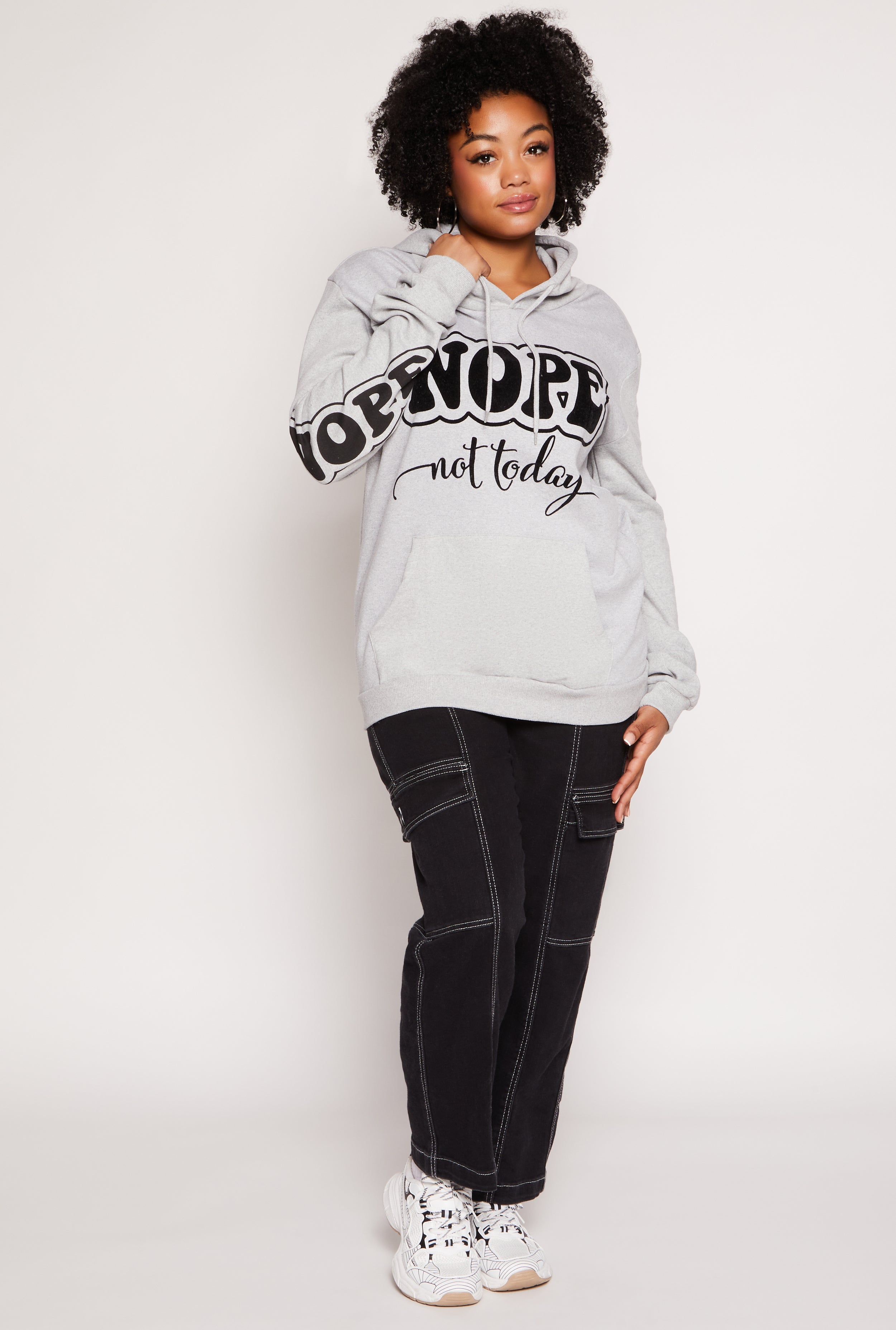 Rainbow Shops Plus Size Nope Not Today Graphic Pullover Hoodie - view 2