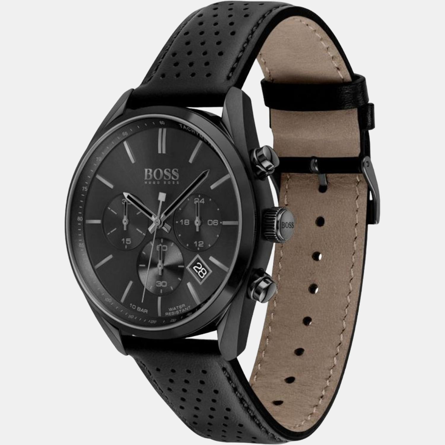 Boss Champion Men Quartz Black Dial Chronograph Leather Watch 1513880 - view 2