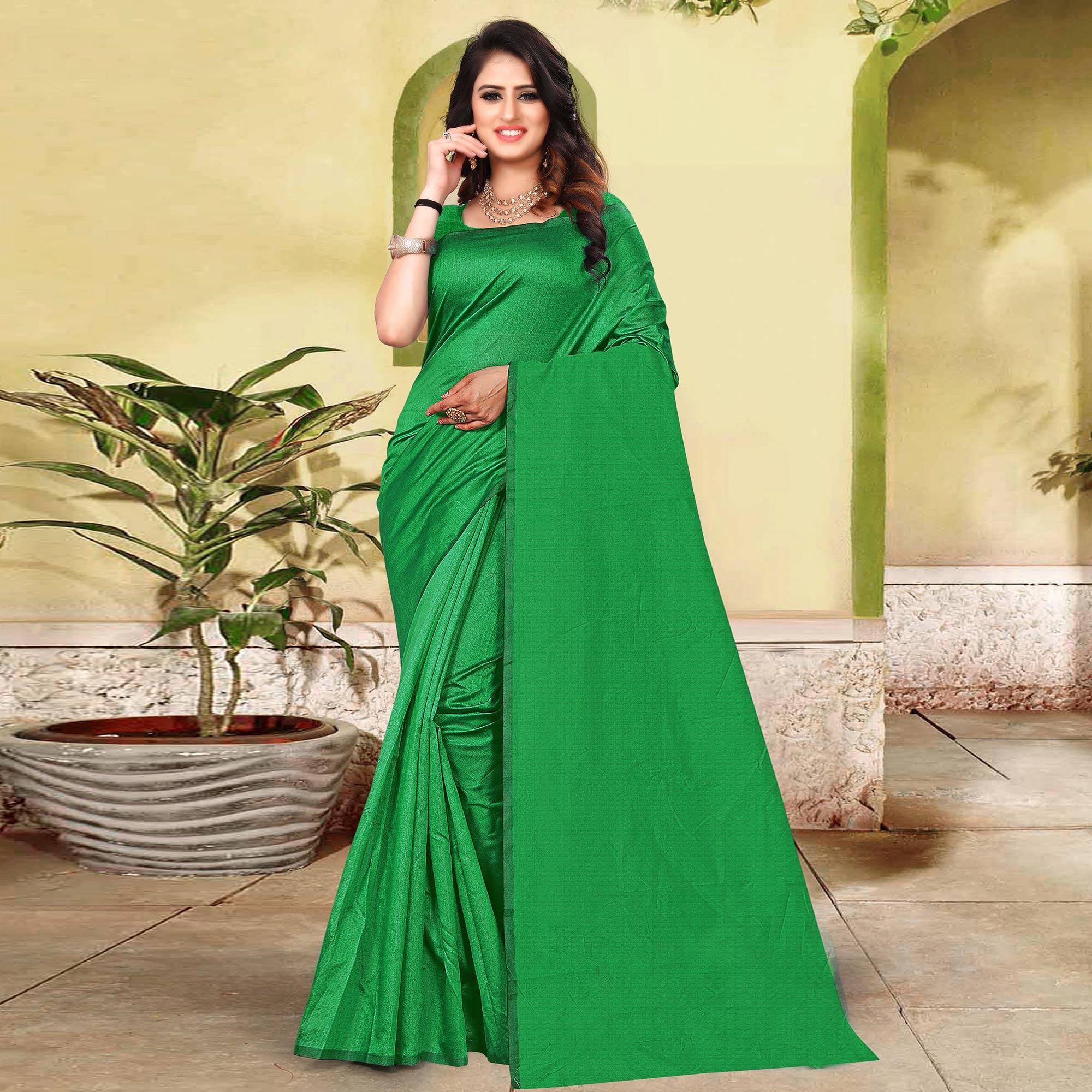 Peachmode Flaunt Green Colored Partywear Solid Cotton Silk Saree