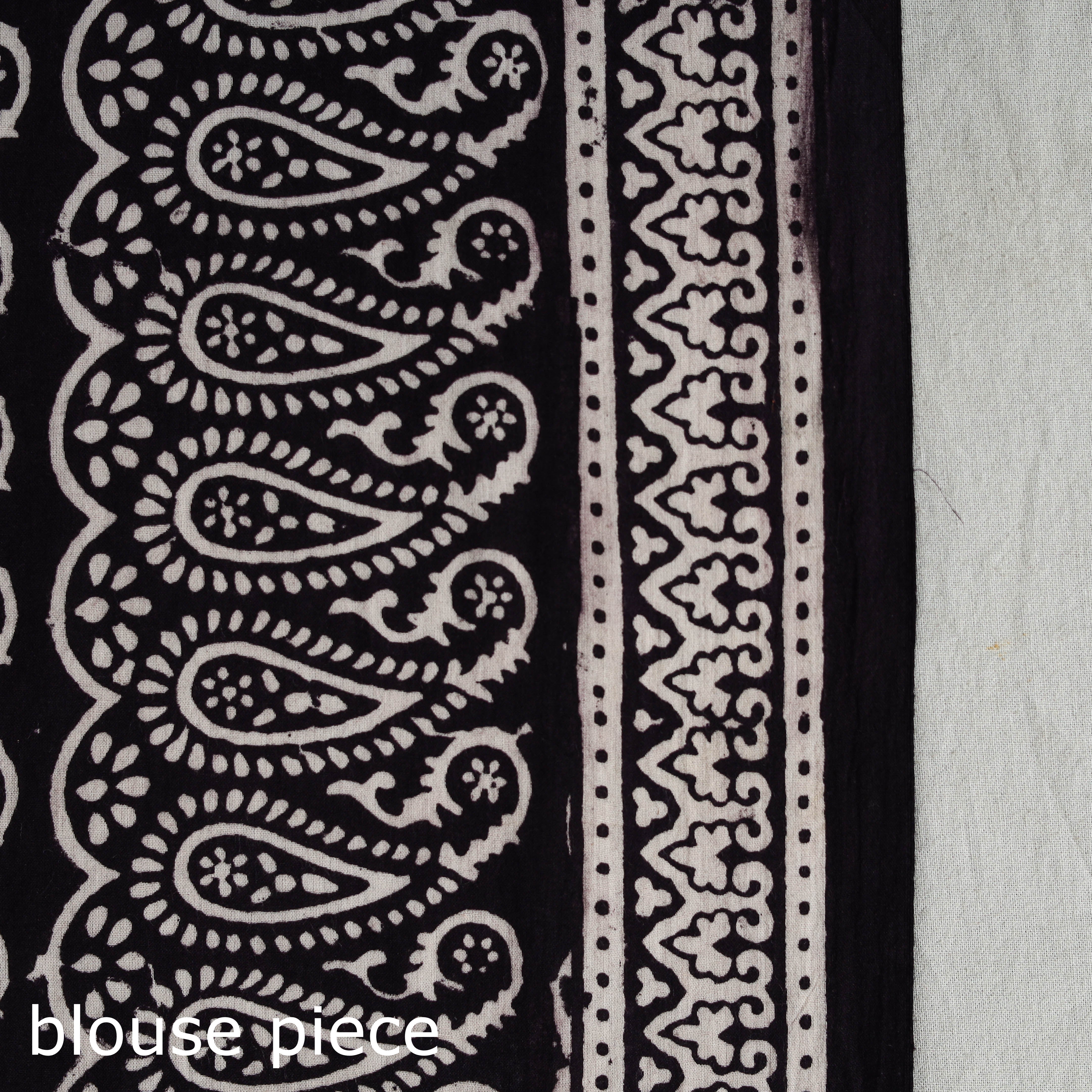BAGH PRINTS BY MOHAMMED BILAL KHATRI Black - Natural Dyed Bagh Print Cotton Saree with Blouse Piece 04 - view 7