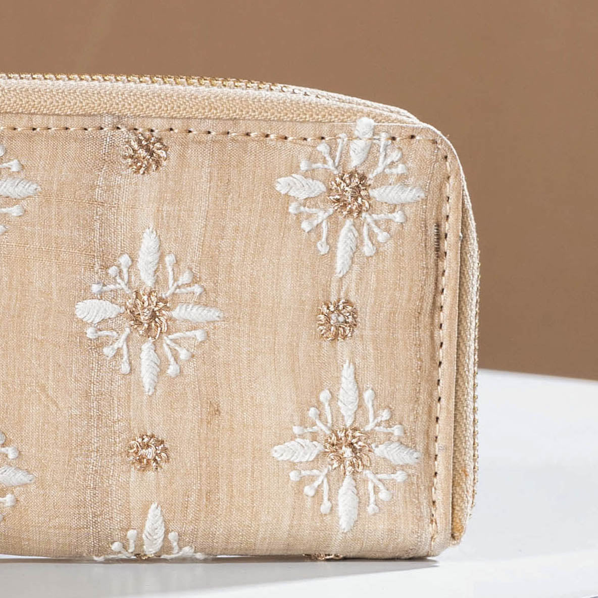 LAVANGG Beige - Chikankari Hand Embroidered Tussar Silk Wallet - view 2
