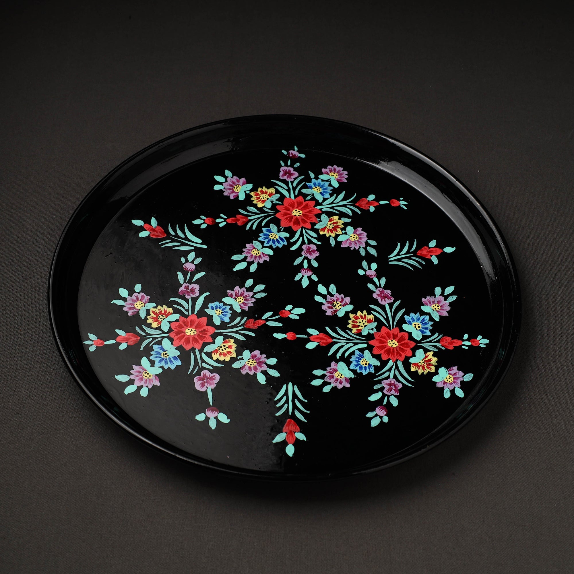 AAYAAS Black - Floral Handpainted Enamelware Stainless Steel Plate - view 2