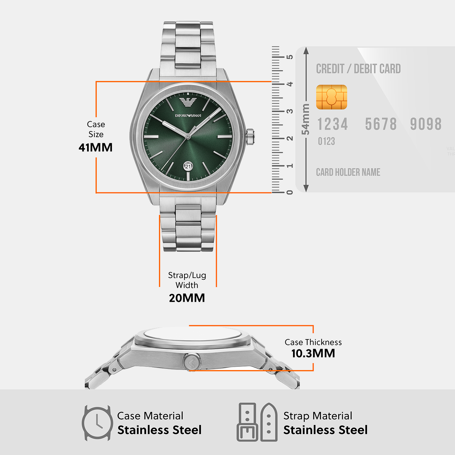 Emporio Armani Federico Men Quartz Green Dial Analog Stainless Steel Watch AR11621 - view 6