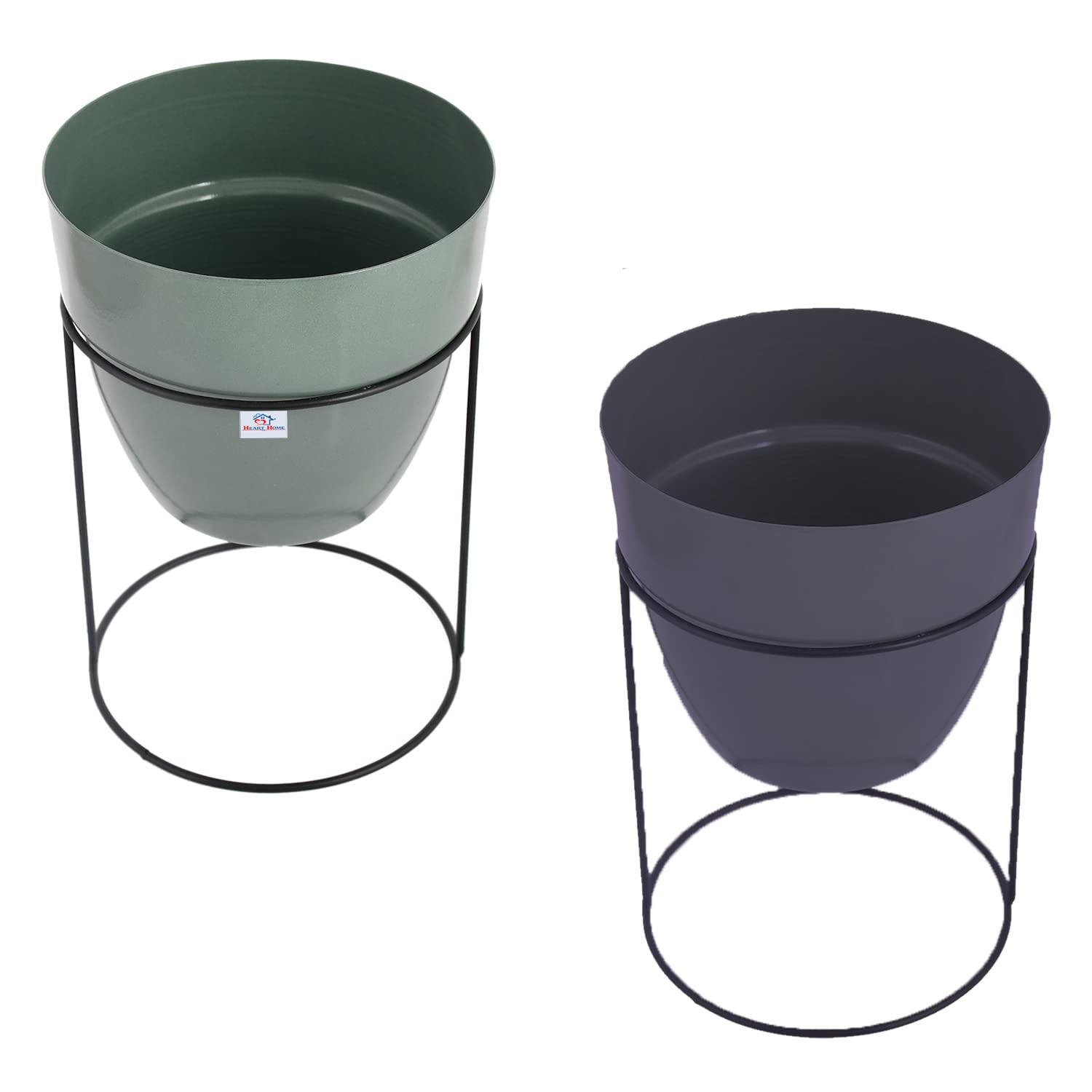 Heart Home Metal Planter|Decorative Modern Indoor Desk Pot|Iron Table Stand Flower Planter Pot for Home D�cor,8.5 Inches,Pack of 2 (Green & Gray)