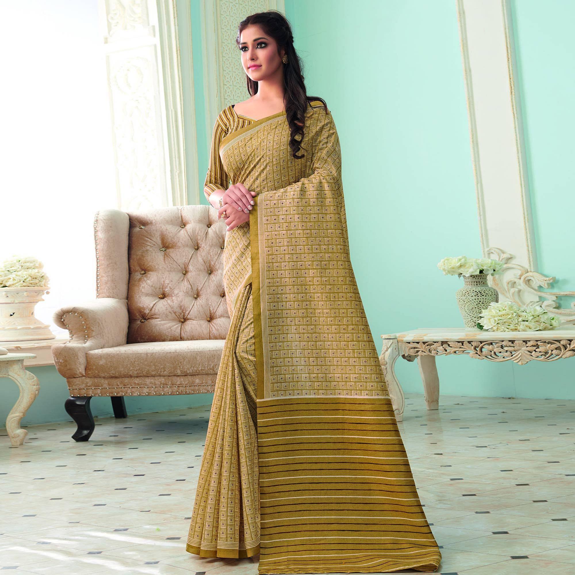Peachmode Dazzling Beige Colored Casual Wear Printed Bhagalpuri Saree
