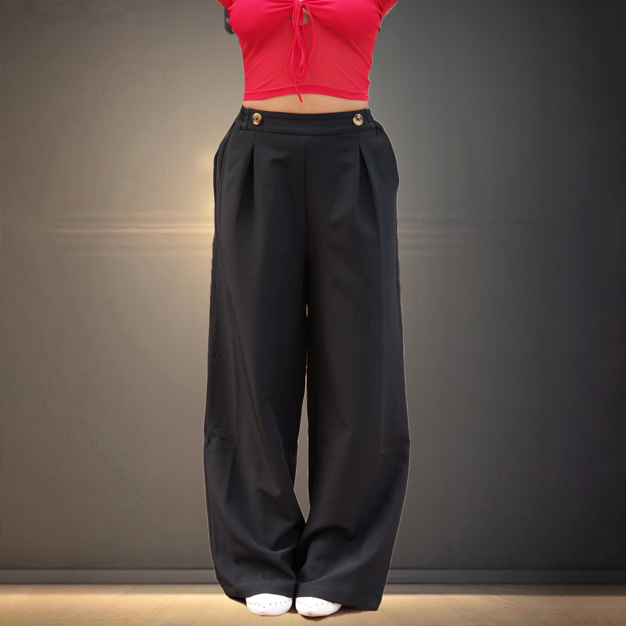 IZF Pleated Korean Baggy Pants for Women - Black - view 2