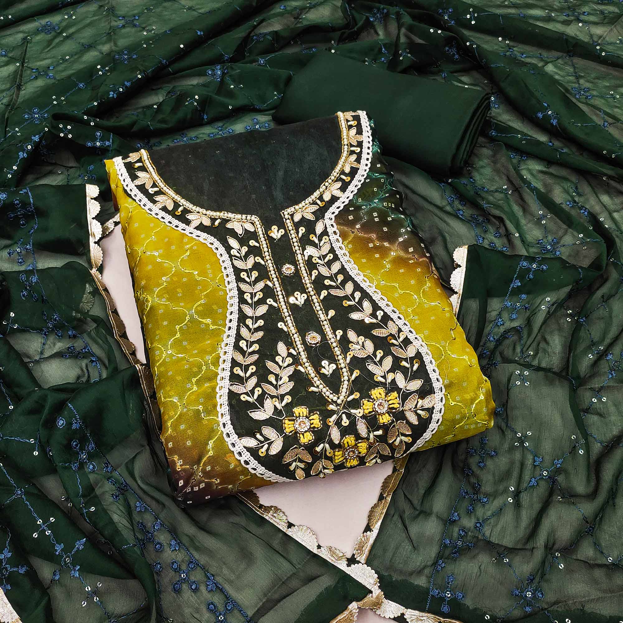 Green dresses – BlackTree green-sequins-embroidered-organza-dress-material-1