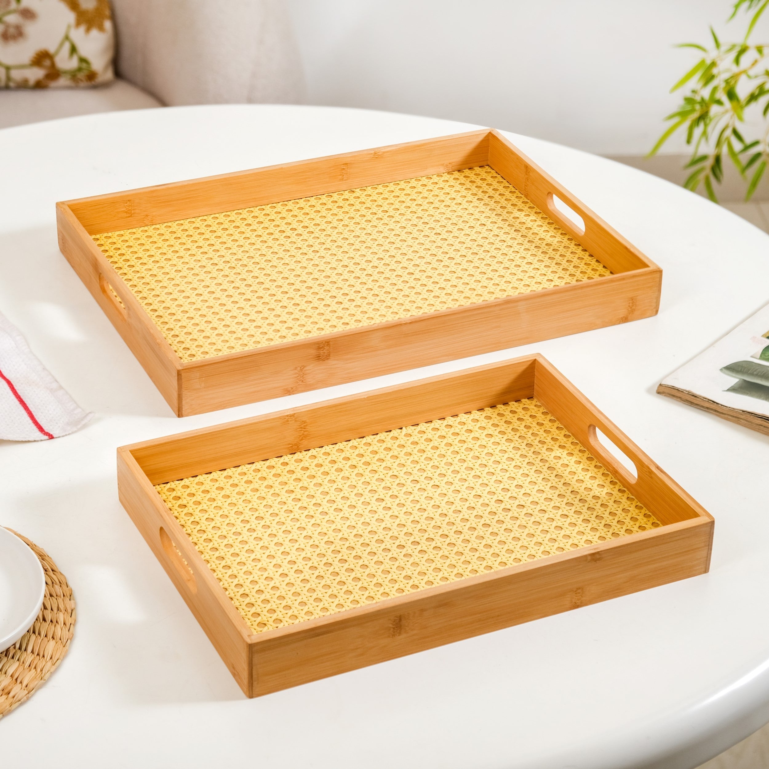 Nestasia Rattan Weave Bamboo Serving Tray Set Of 2 - view 6