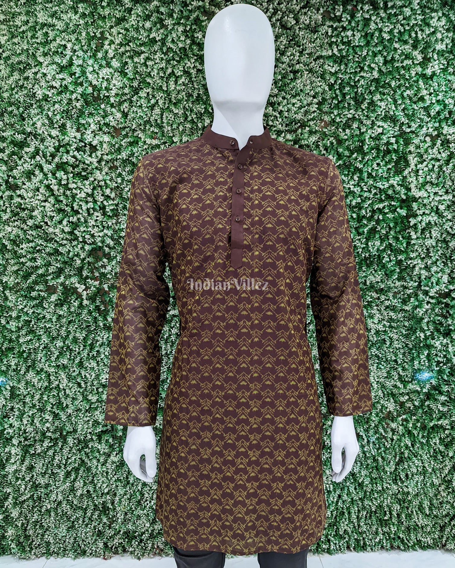 IndianVillèz Coffe Sambalpuri Ikat Cotton Kurta For Men