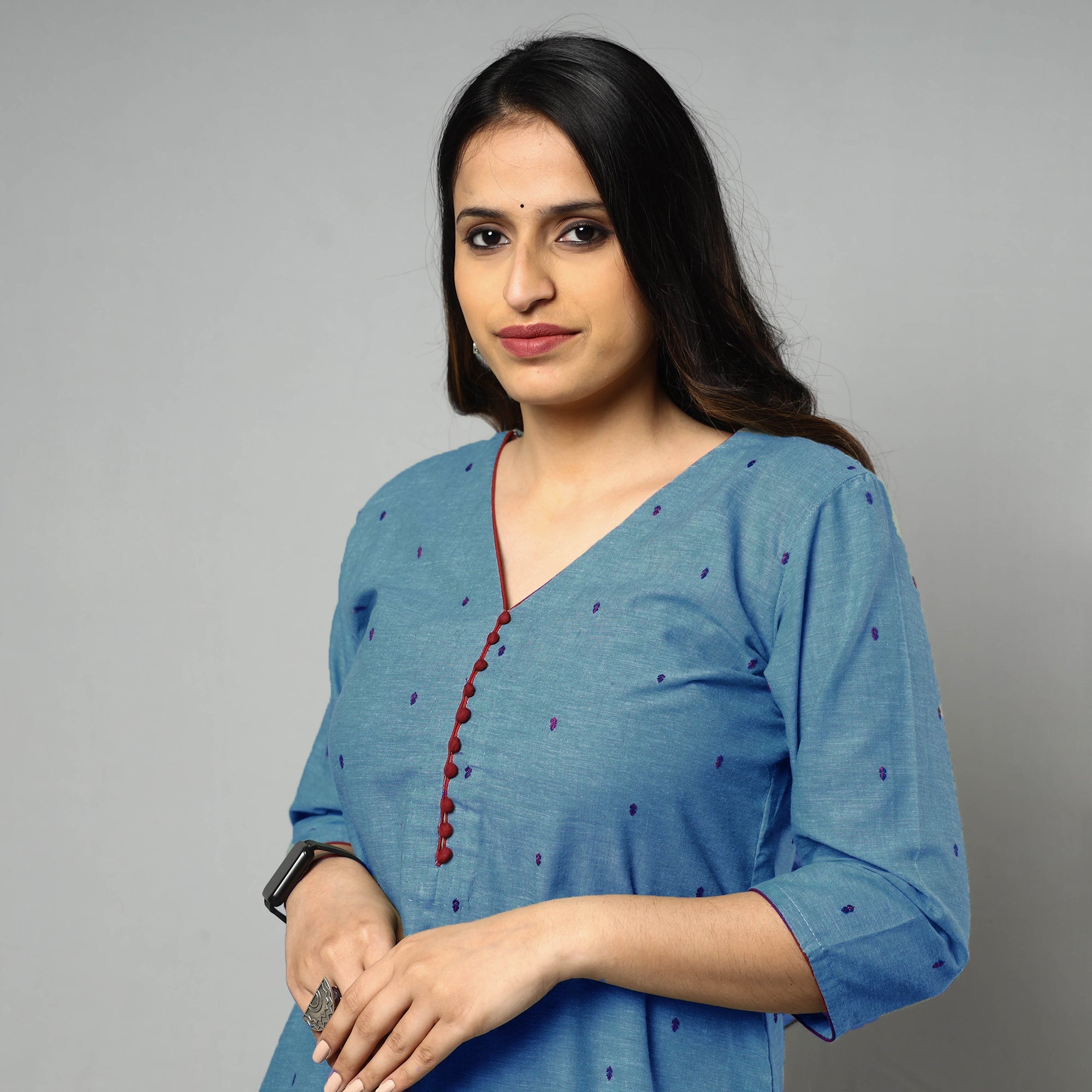 ITOKRI CASUALS Blue - Jacquard Cotton Straight Kurta 13