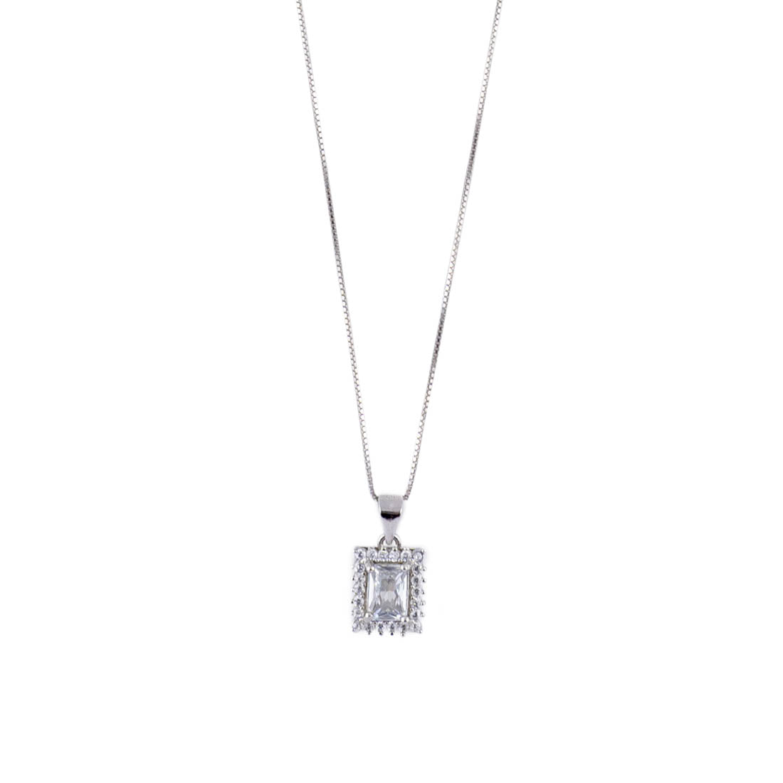 Prinjal Jewellers Silver Set Chain Rectangular Pendant with Earrings with Stones for Women - view 4