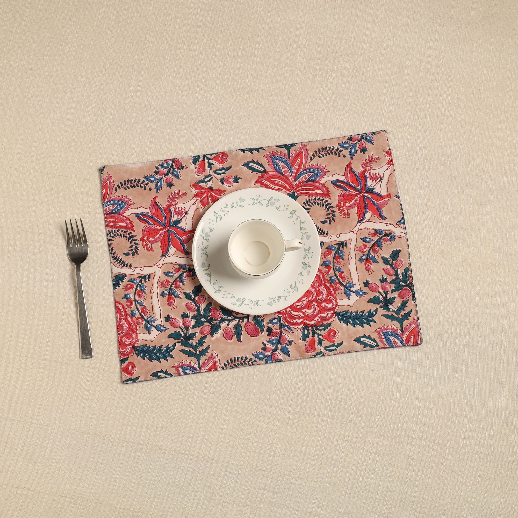 NOORI BAZAR Brown - Floral Print Cotton Reversible Table Mat 03