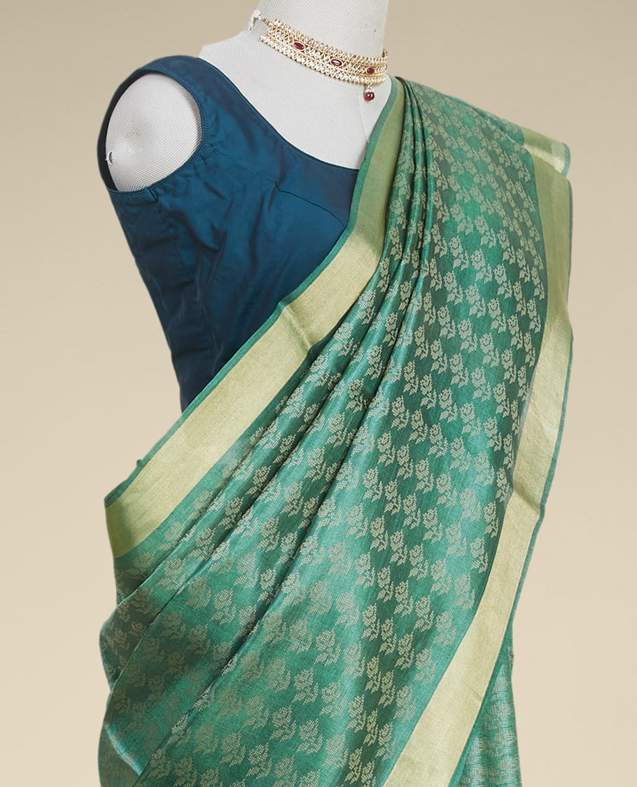 Pothys Green floral design tusser silk saree with self zari border
