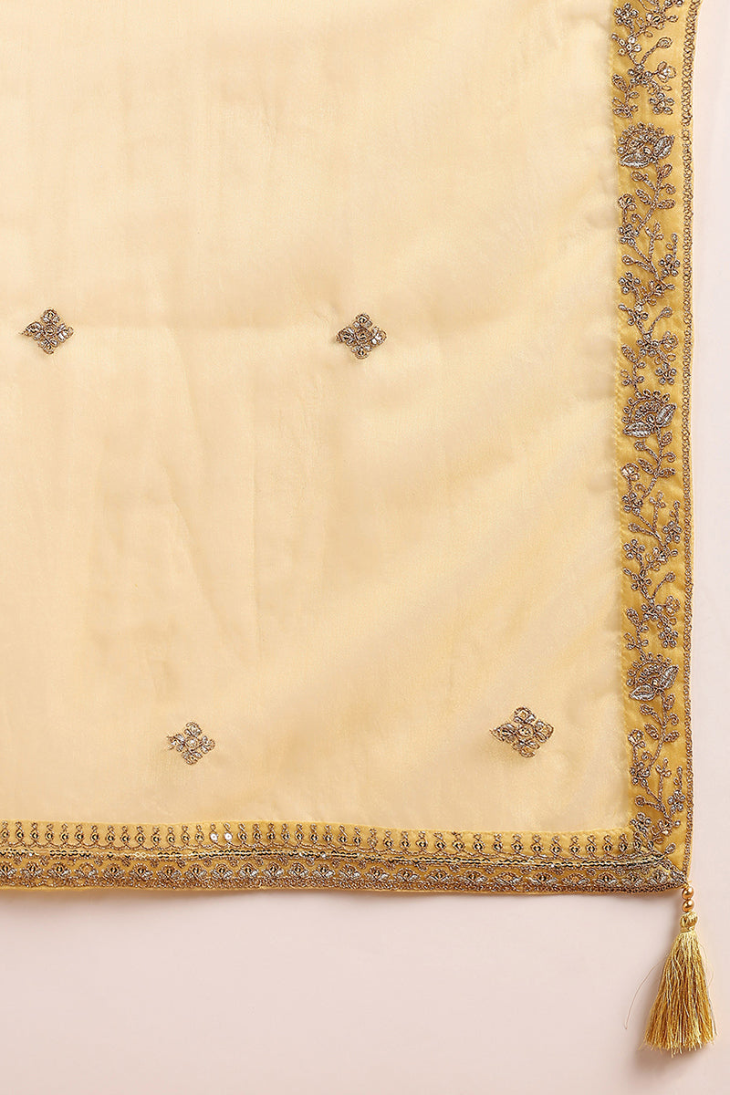 Ahika Golden Yellow Silk Blend Solid Embroidered Straight Trouser Bottom Suit Set PKSKD2520YLW - view 8