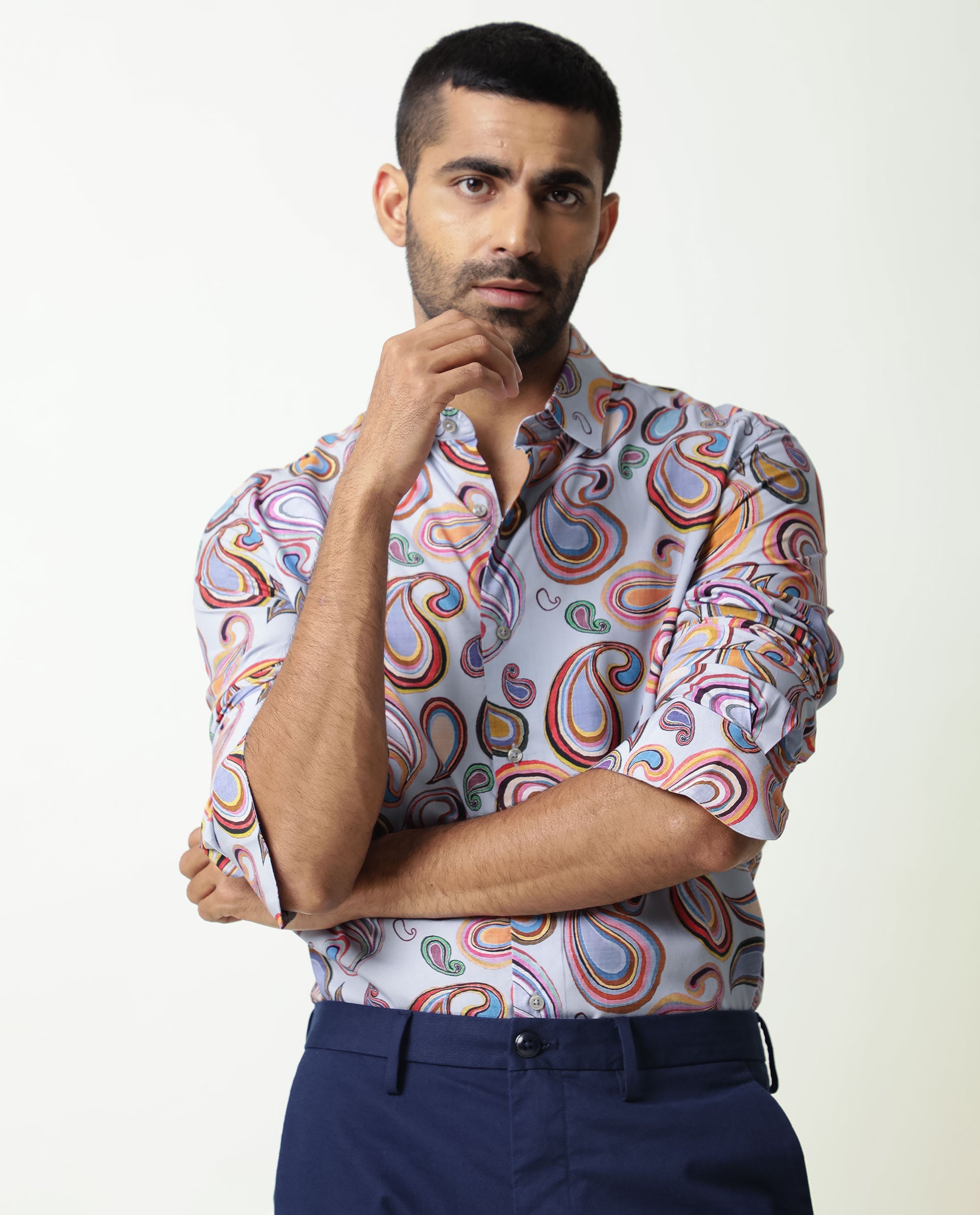 Rare Rabbit Men's Marsh Ls Blue Viscose Fabric Paisley Print Full Sleeves Shirt - view 6