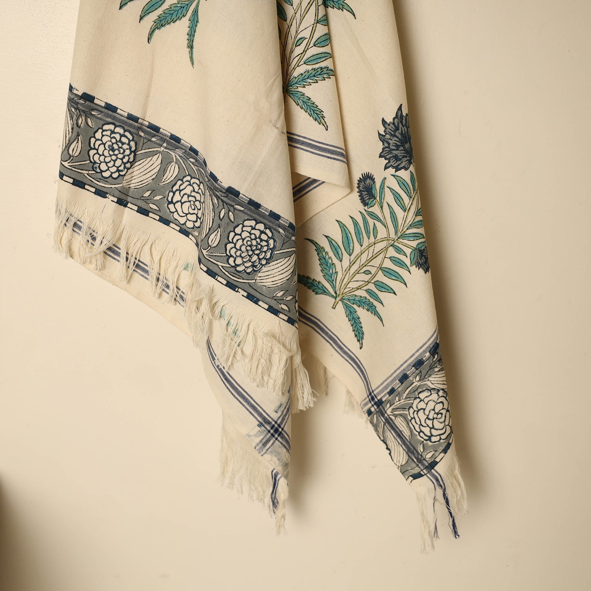 ARTISAN HAND BLOCK PRINTS Beige - Block Printed Handloom Cotton Sanganeri Towel 46 - view 2