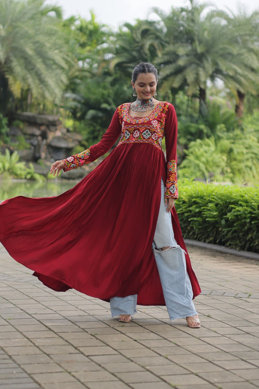 ClothsVilla Maroon Designer Printed Kurti – Women's