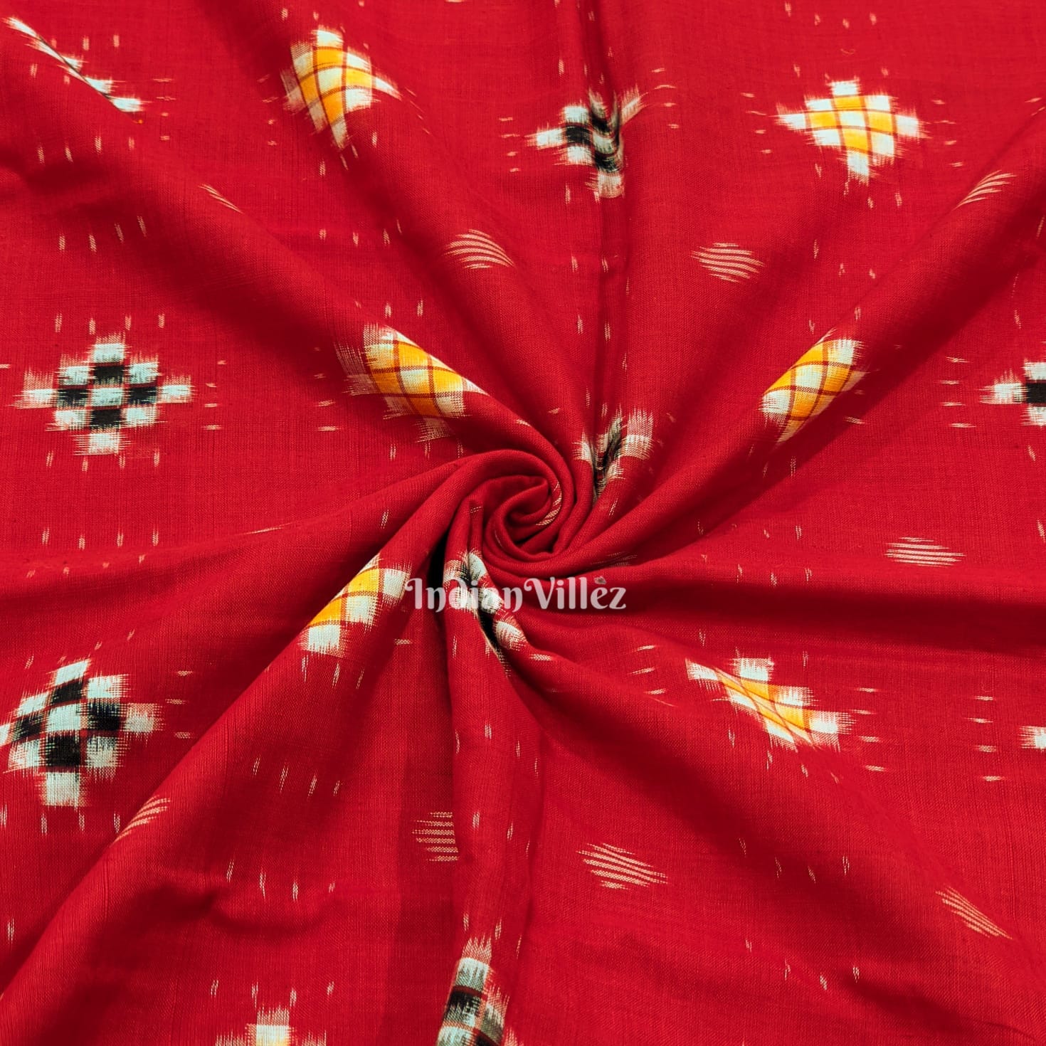 IndianVillèz Red Pasapali Sambalpuri Ikat Cotton Fabric