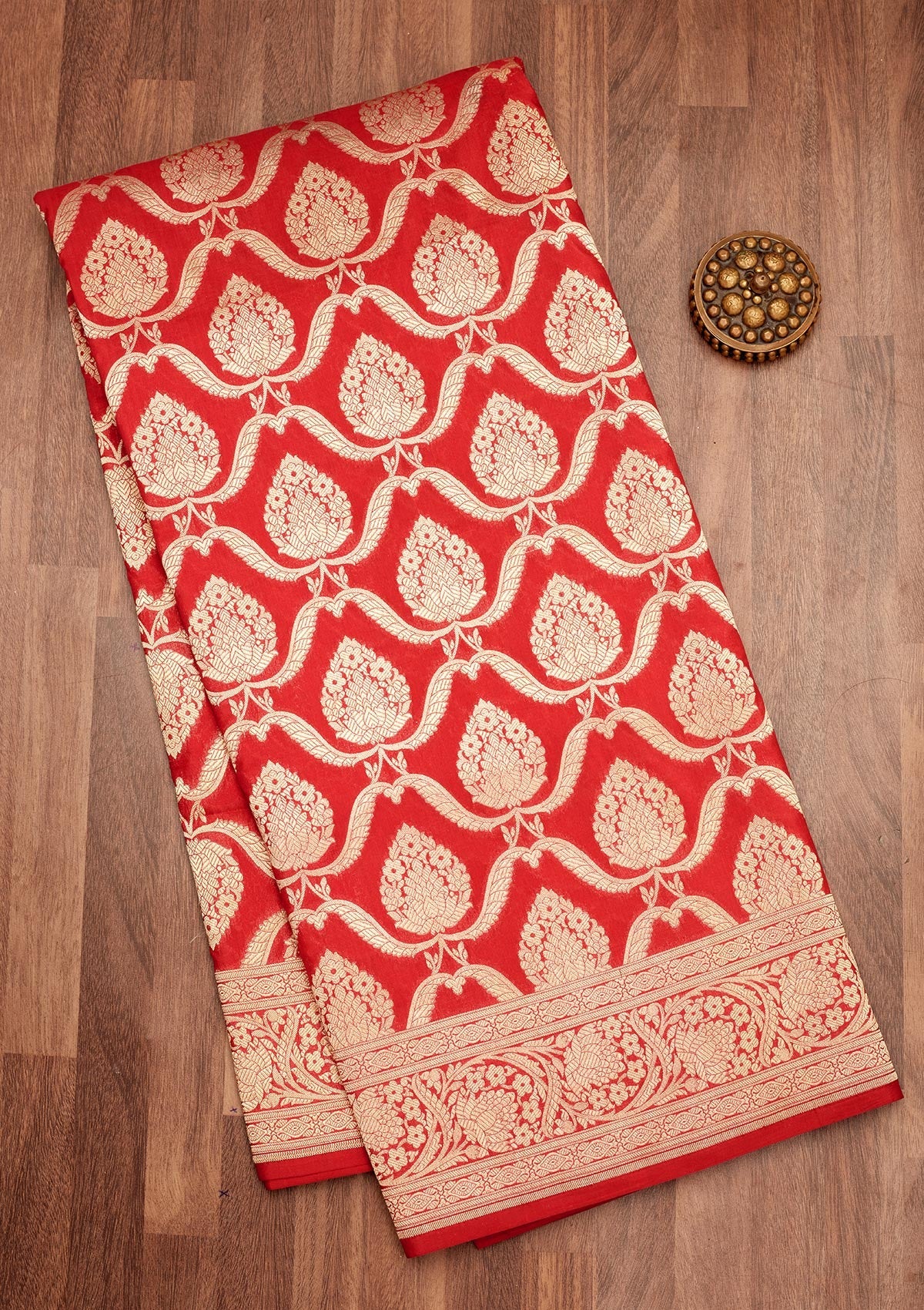 Koskii Red Zariwork Pure Silk Saree – Women's