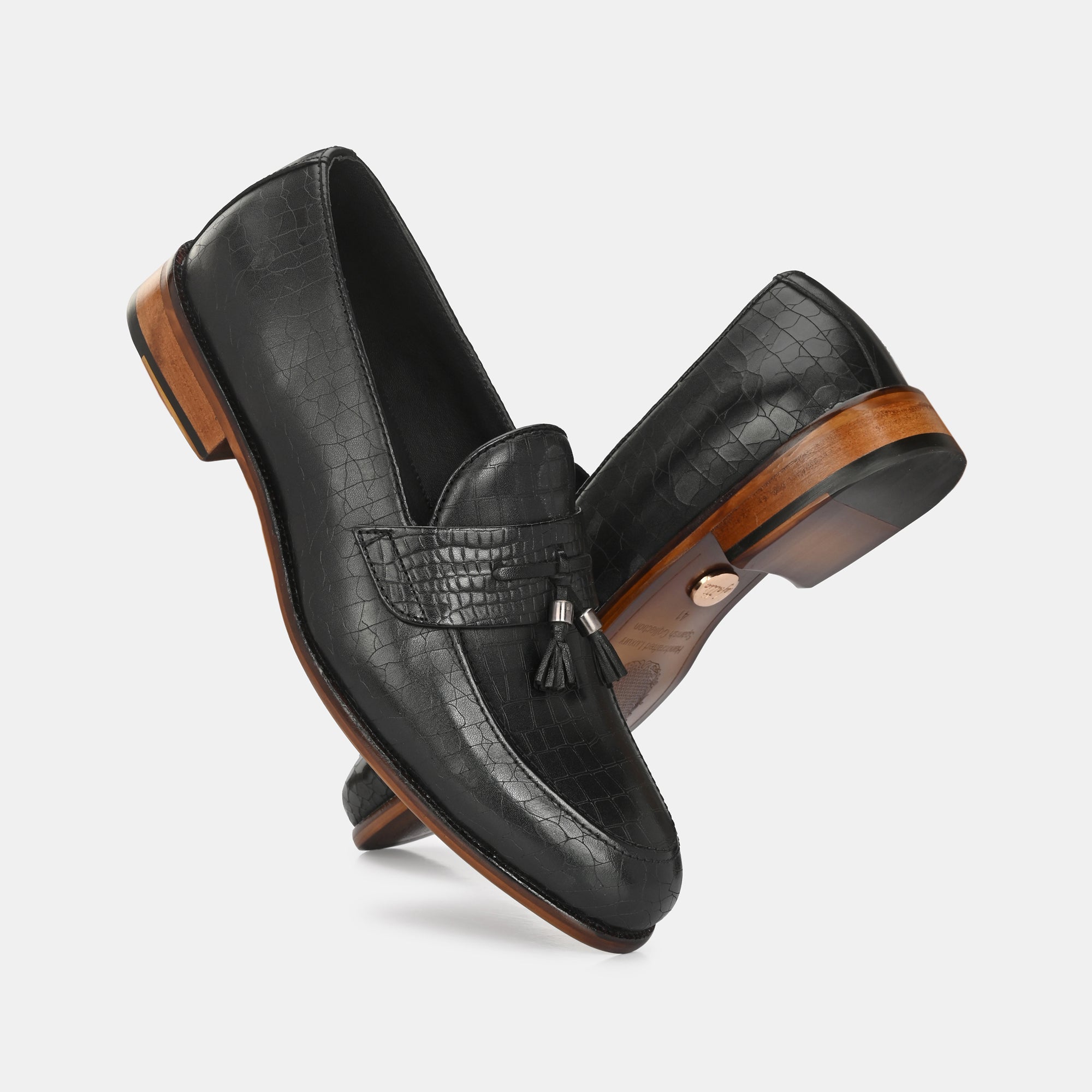 Black Laser Engraved Tassel Loafers by Lafattio - view 7