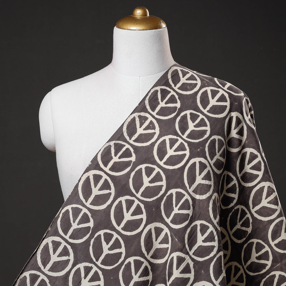 BINDAAS UNLIMITED Brown - Peace कबूतर Wala - Bindaas Block Printed Natural Dyed Cotton Fabric