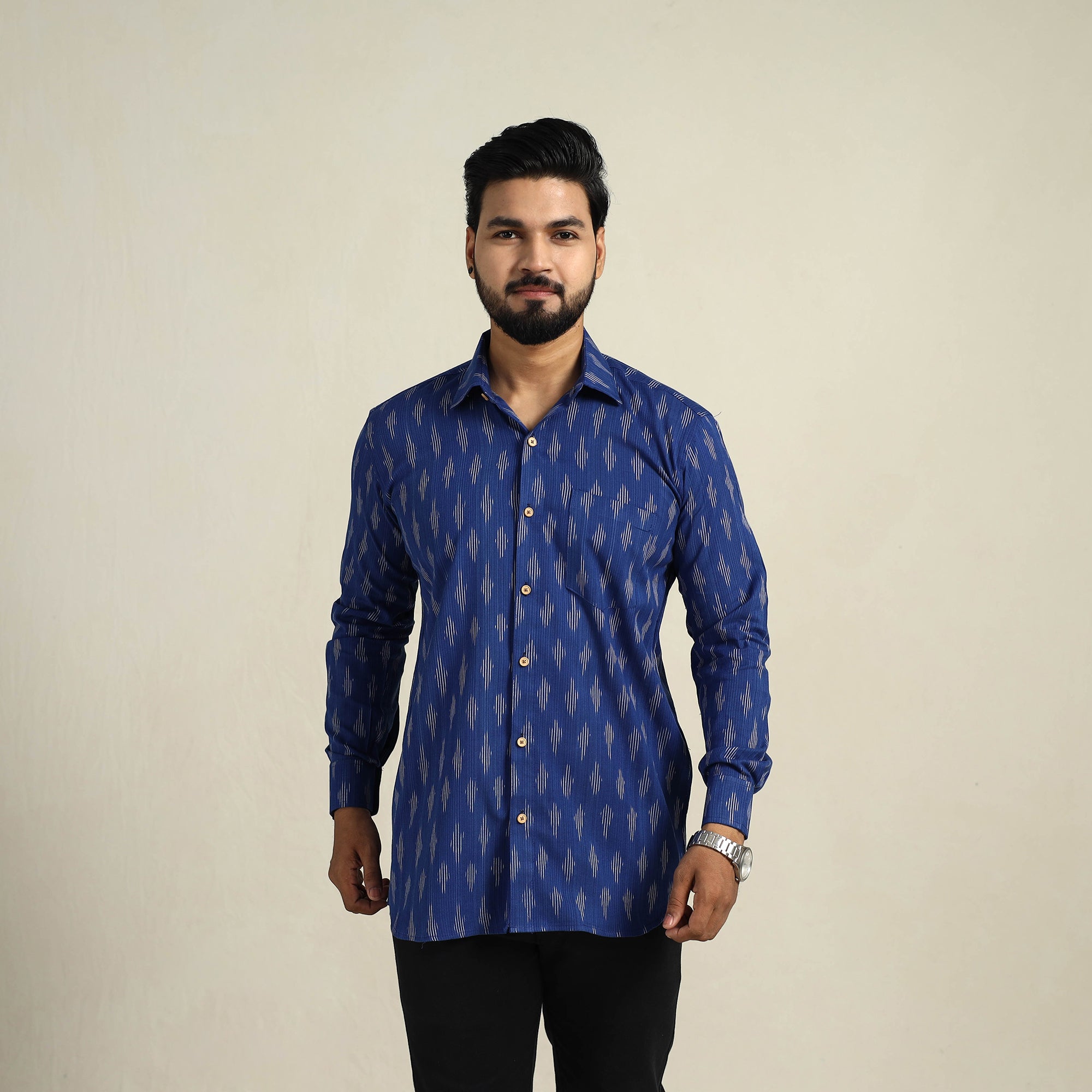 ITOKRI CASUALS Blue - Full Sleeve Men Cotton Pochampally Ikat Shirt 11