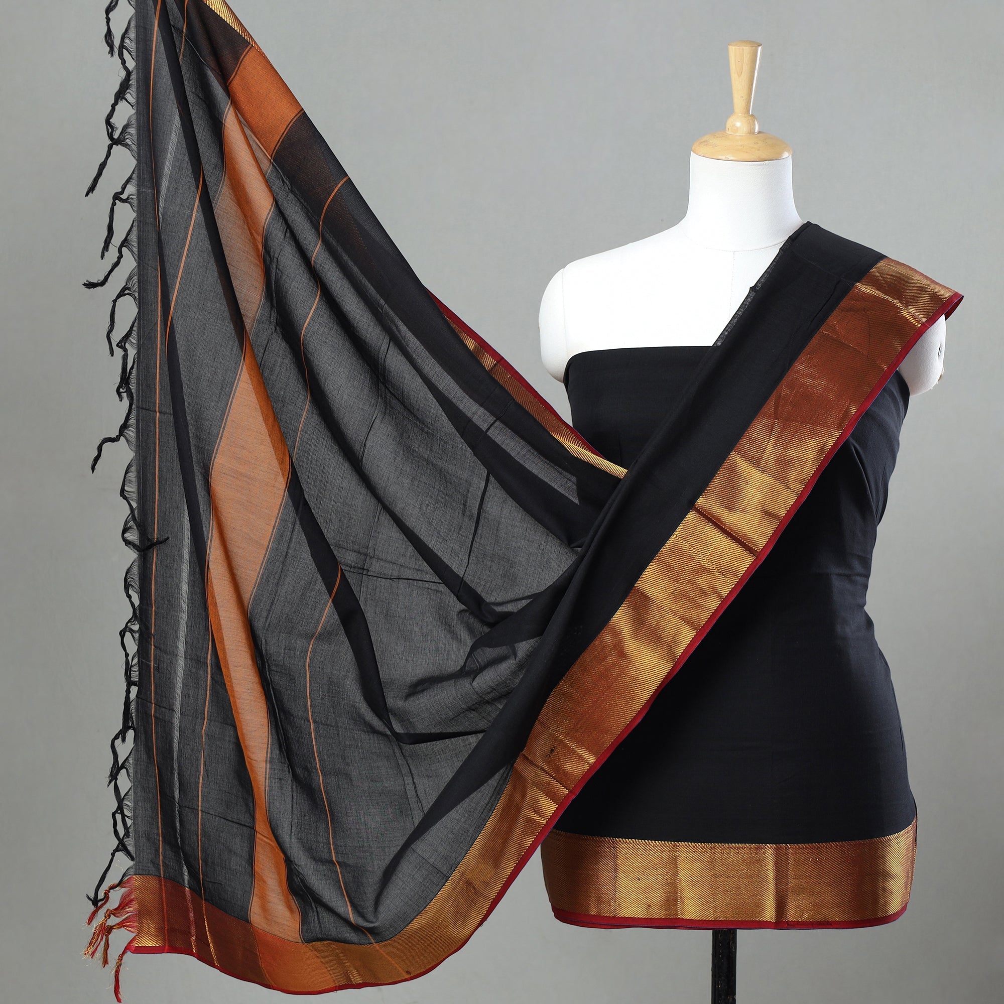 SOUTH KARGHA Black - 3pc Dharwad Cotton Suit Material Set 40