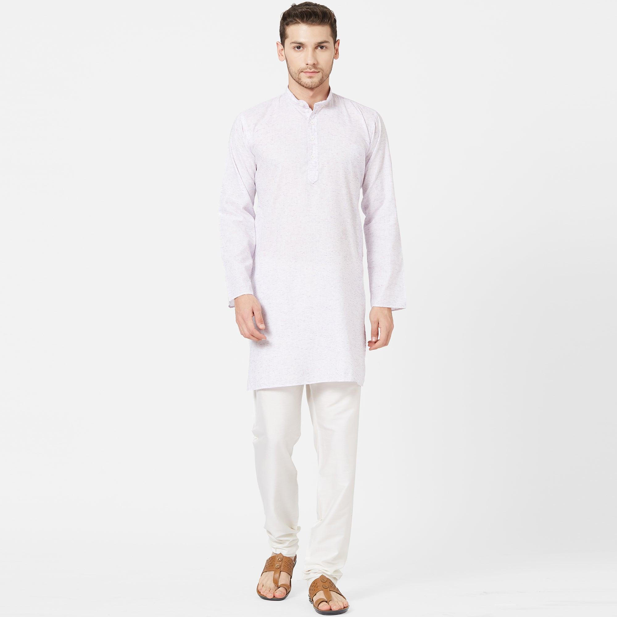 Peachmode Light Lavender Colored Festive Wear Cotton Kurta - view 3