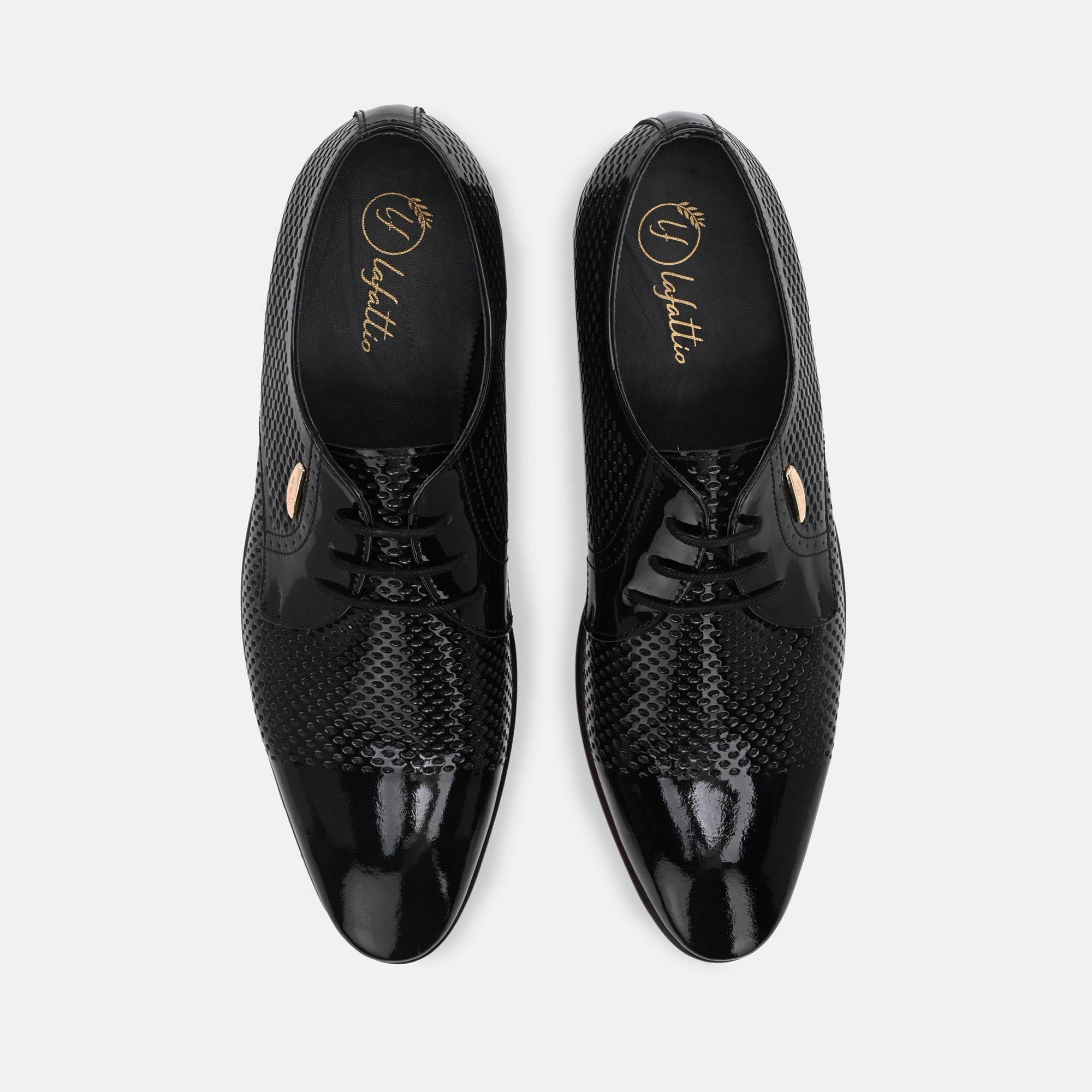 Patent Black Perforated Lace-Up Shoes by Lafattio - view 4