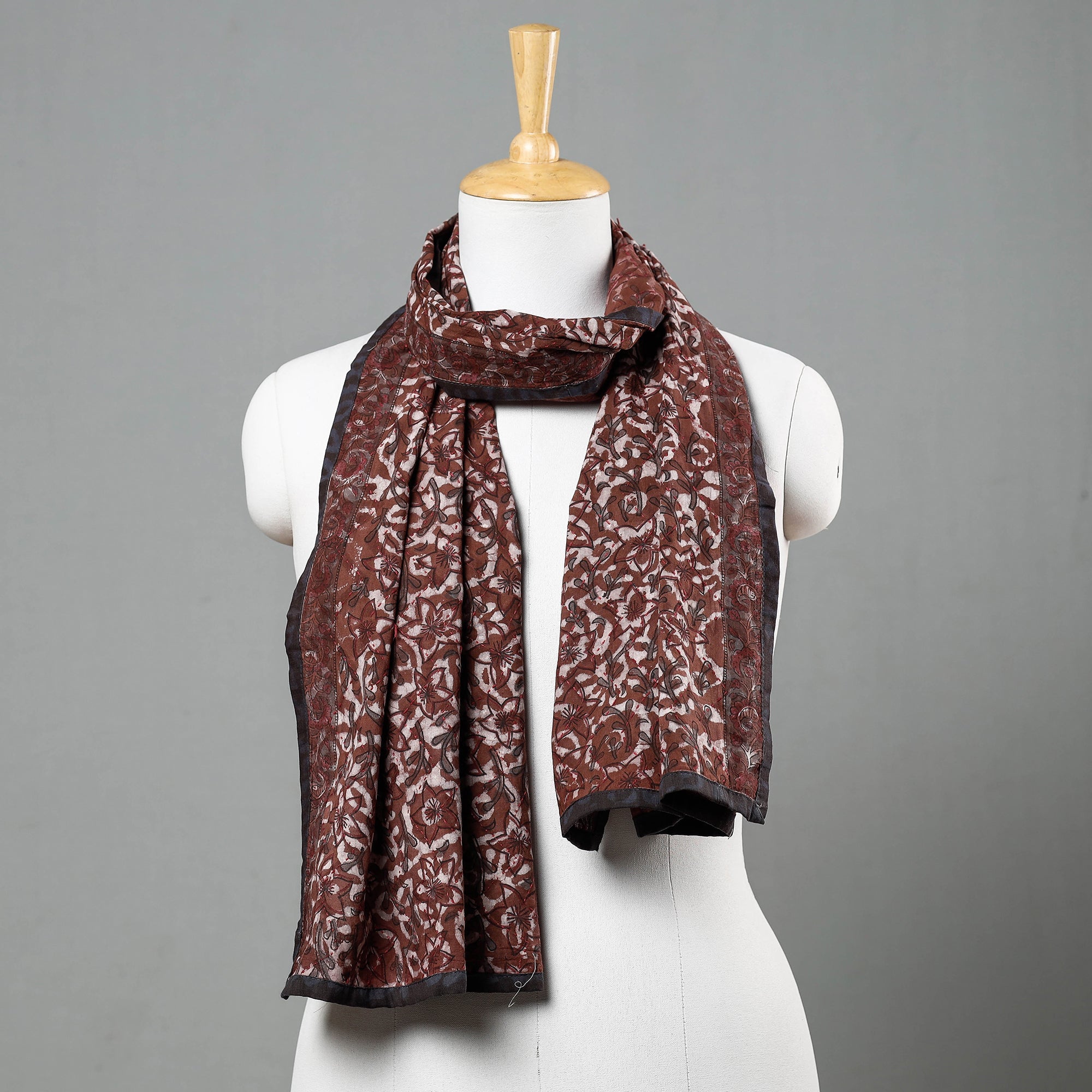 ARTISAN HAND BLOCK PRINTS Brown - Bagru Block Printed Tagai Work Cotton Stole